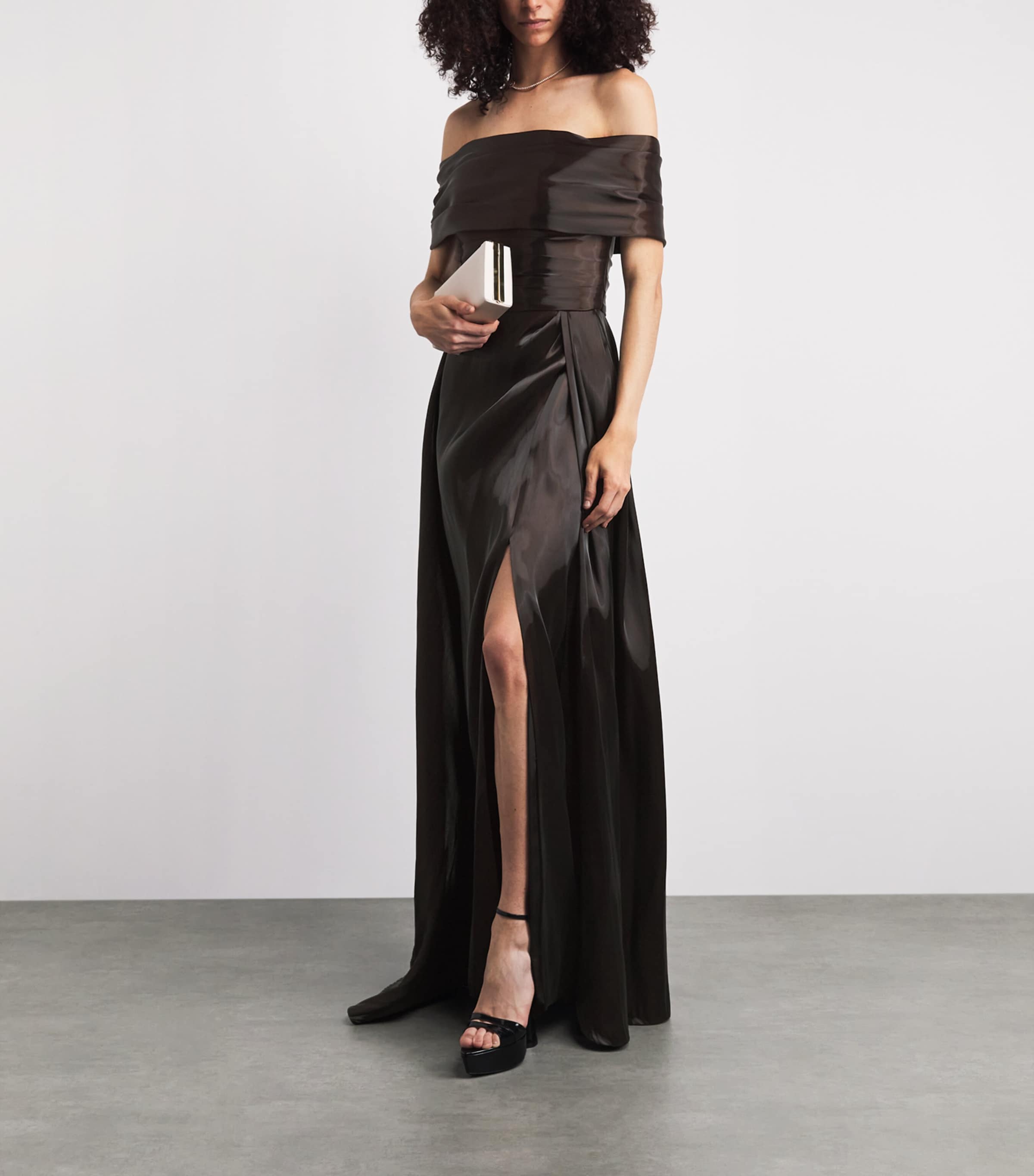 Pamella Roland Womens Liquid Organza Gown Chocolate Image 2