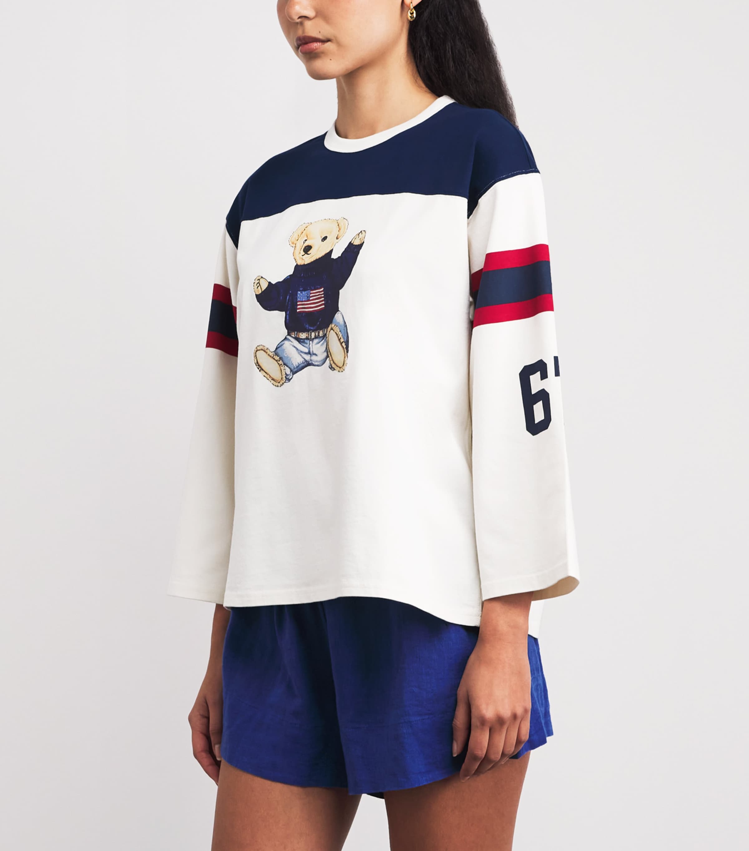 Polo Ralph Lauren Womens Cotton Sitting Bear T-Shirt Warm Wht/newport Nvy Image 4