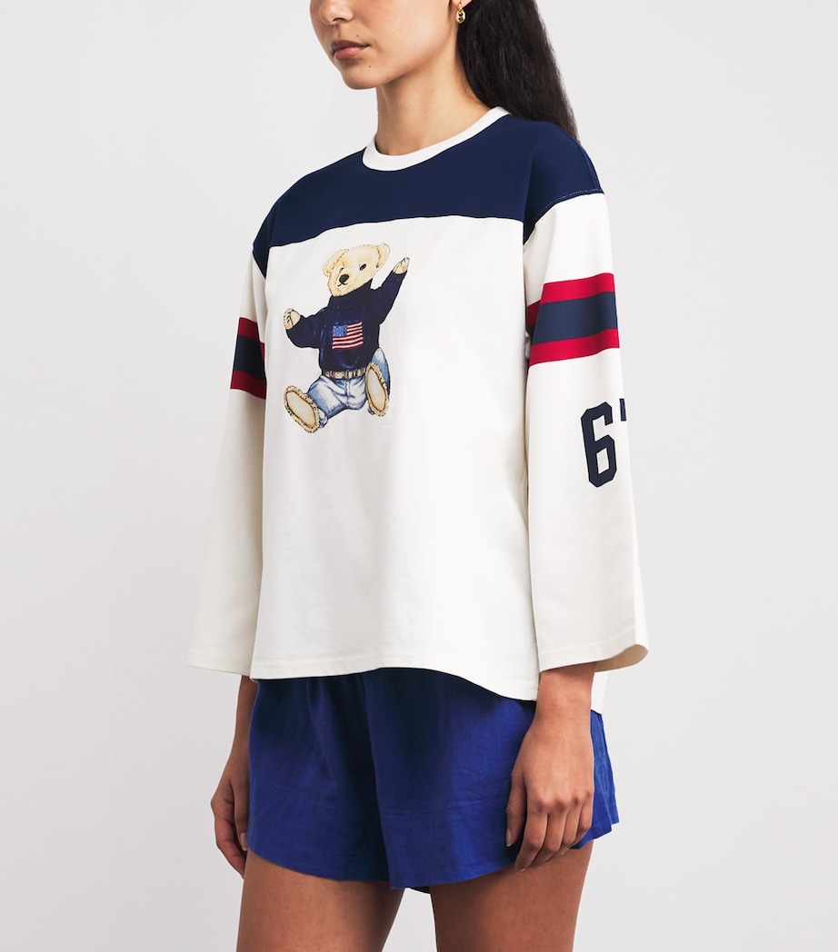 Polo Ralph Lauren Womens Cotton Sitting Bear T-Shirt Warm Wht/newport Nvy Image 4