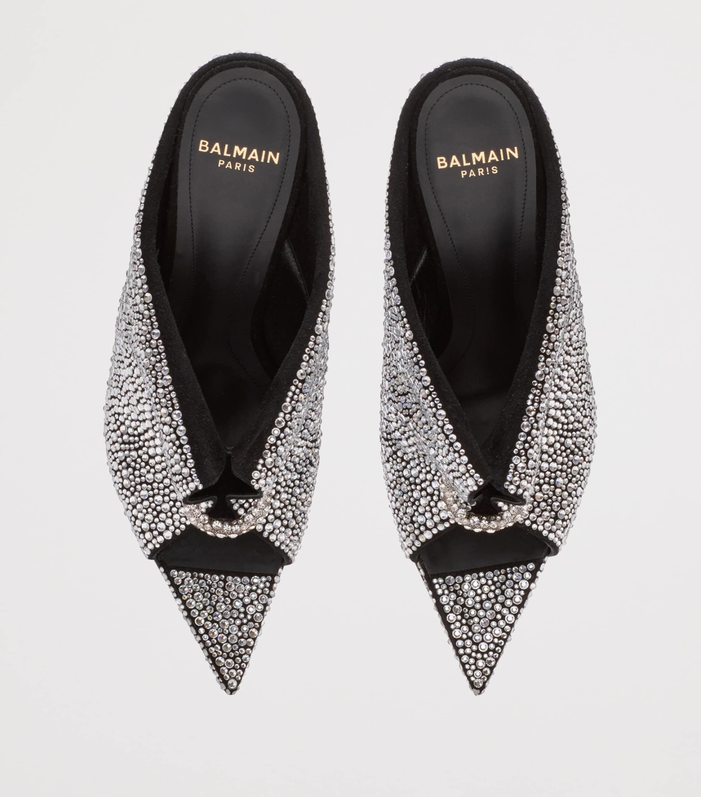 Balmain Leather Rhinestone-Embellished Pierced Heeled Mules 95 Eqo Noir/ Cristal Image 4