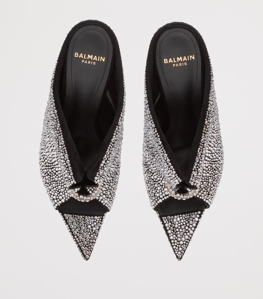 Balmain Leather Rhinestone-Embellished Pierced Heeled Mules 95 Eqo Noir/ Cristal Image 4