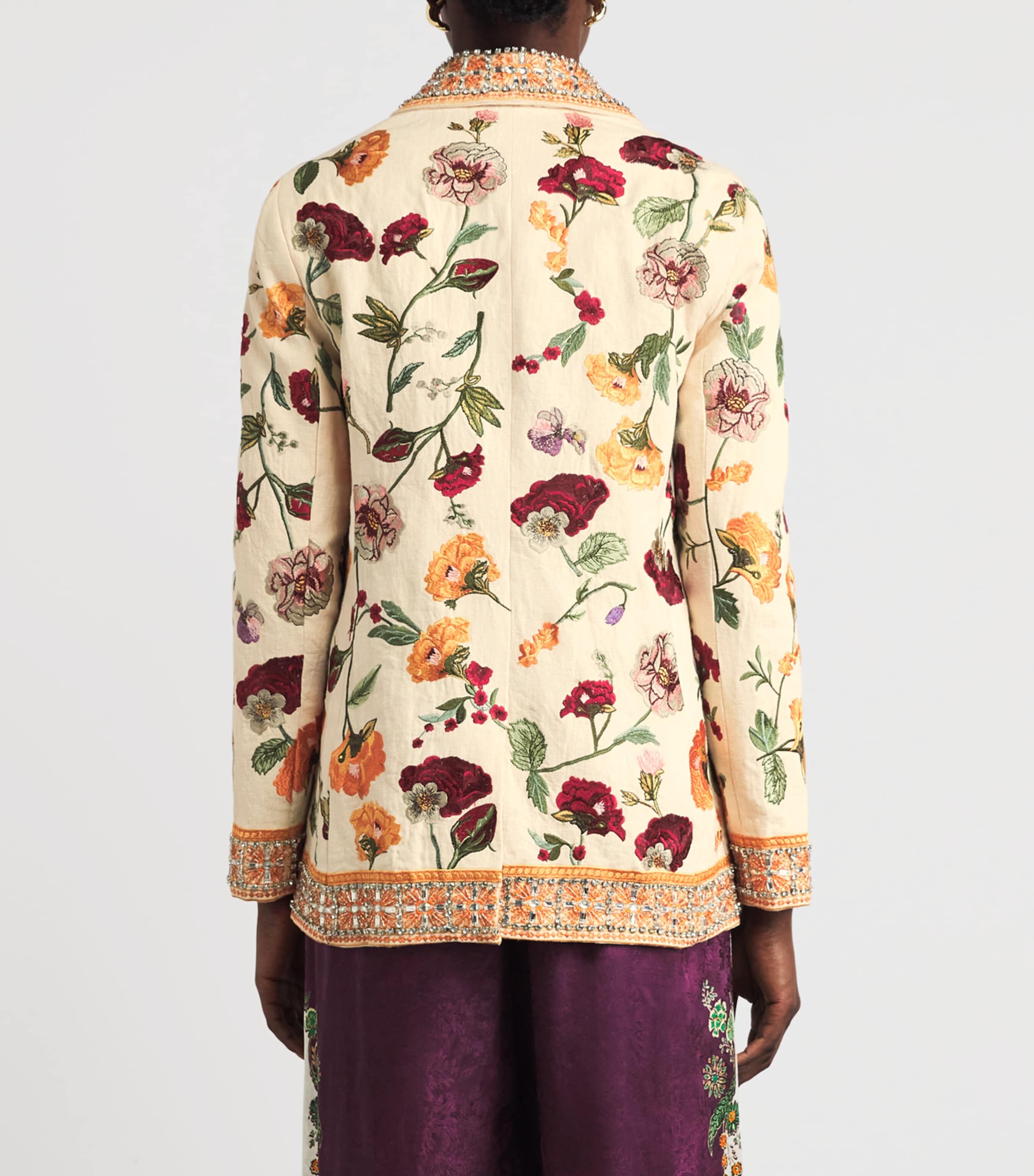 Alice+Olivia Womens Linen Embellished Ivan Blazer Oatmeal Melange/mlti Image 5
