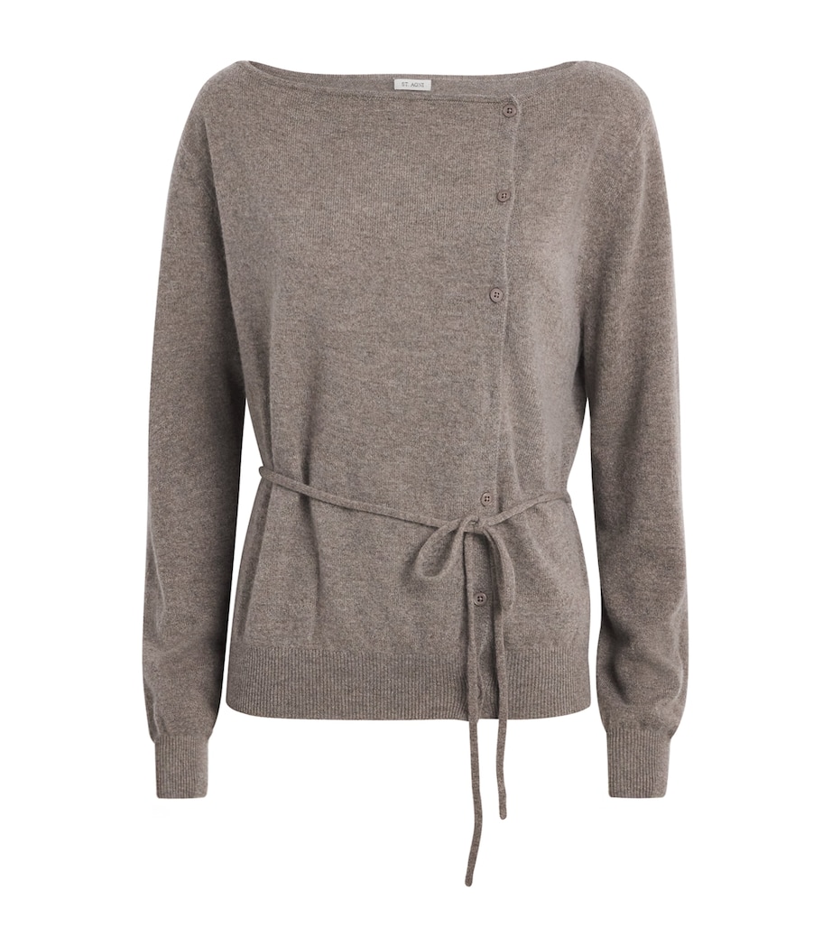 St. Agni Womens Cashmere Belted Asymmetrical Cardigan Vapor Image 1