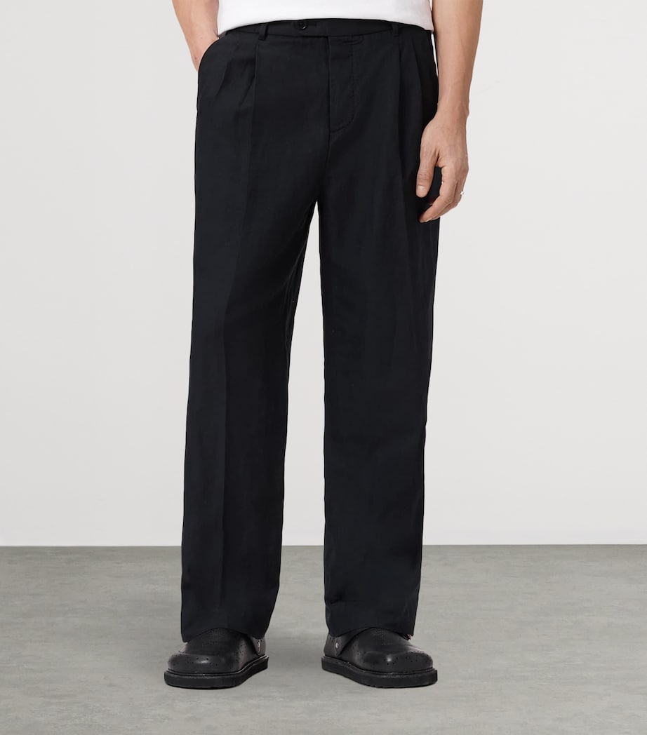 AllSaints Mens Linen-Organic Cotton Roland Straight Trousers Faded Black Image 5