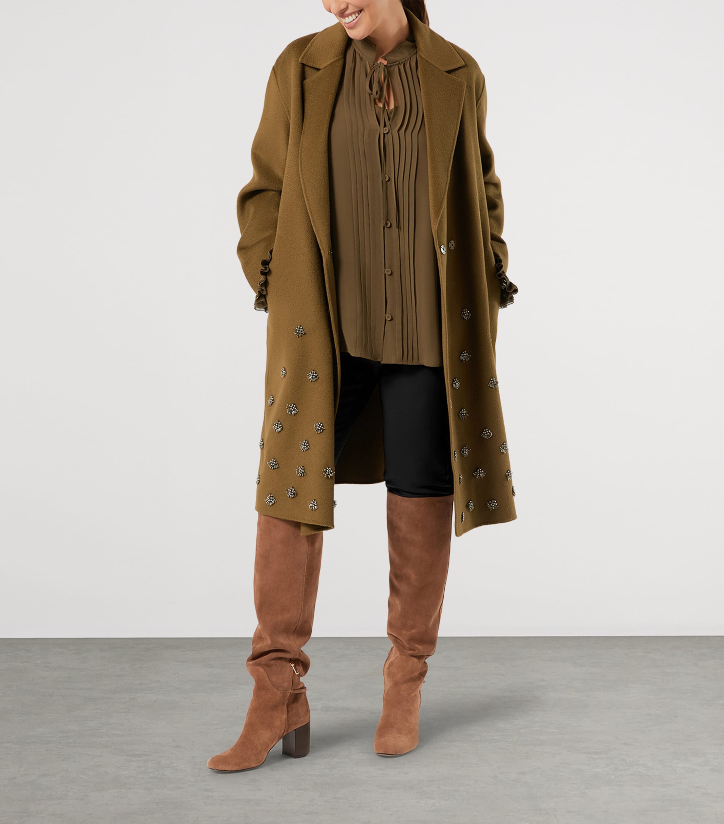 Marina Rinaldi Womens Virgin Wool Embellished Coat Kaki Image 2