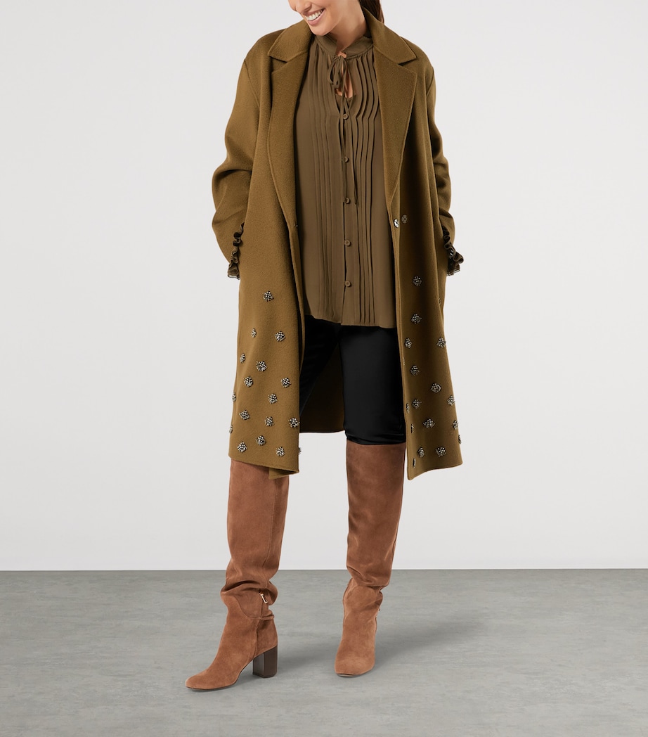 Marina Rinaldi Womens Virgin Wool Embellished Coat Kaki Image 2