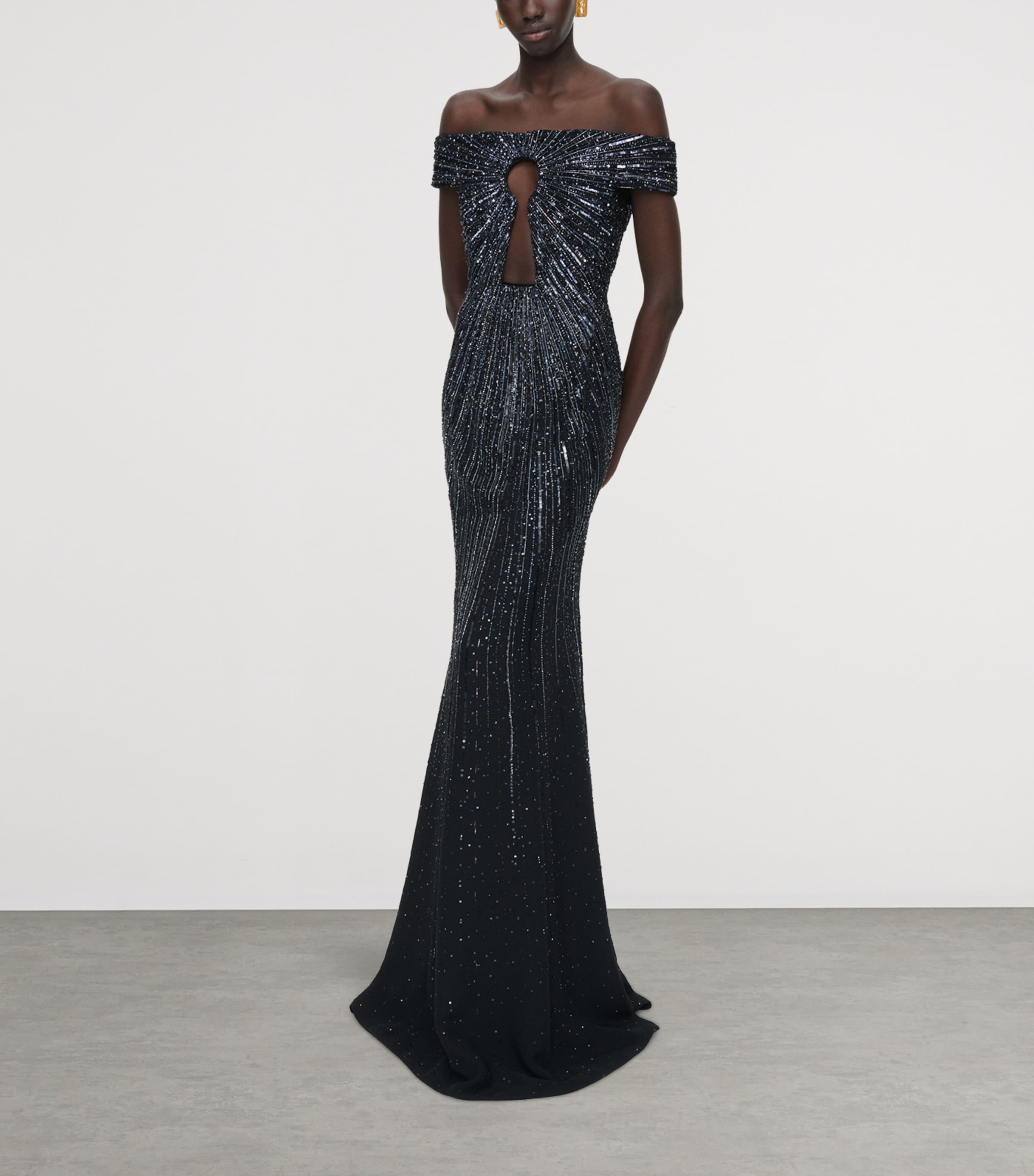 Schiaparelli Womens Sequinned Keyhole Cut-Out Gown Black Image 2