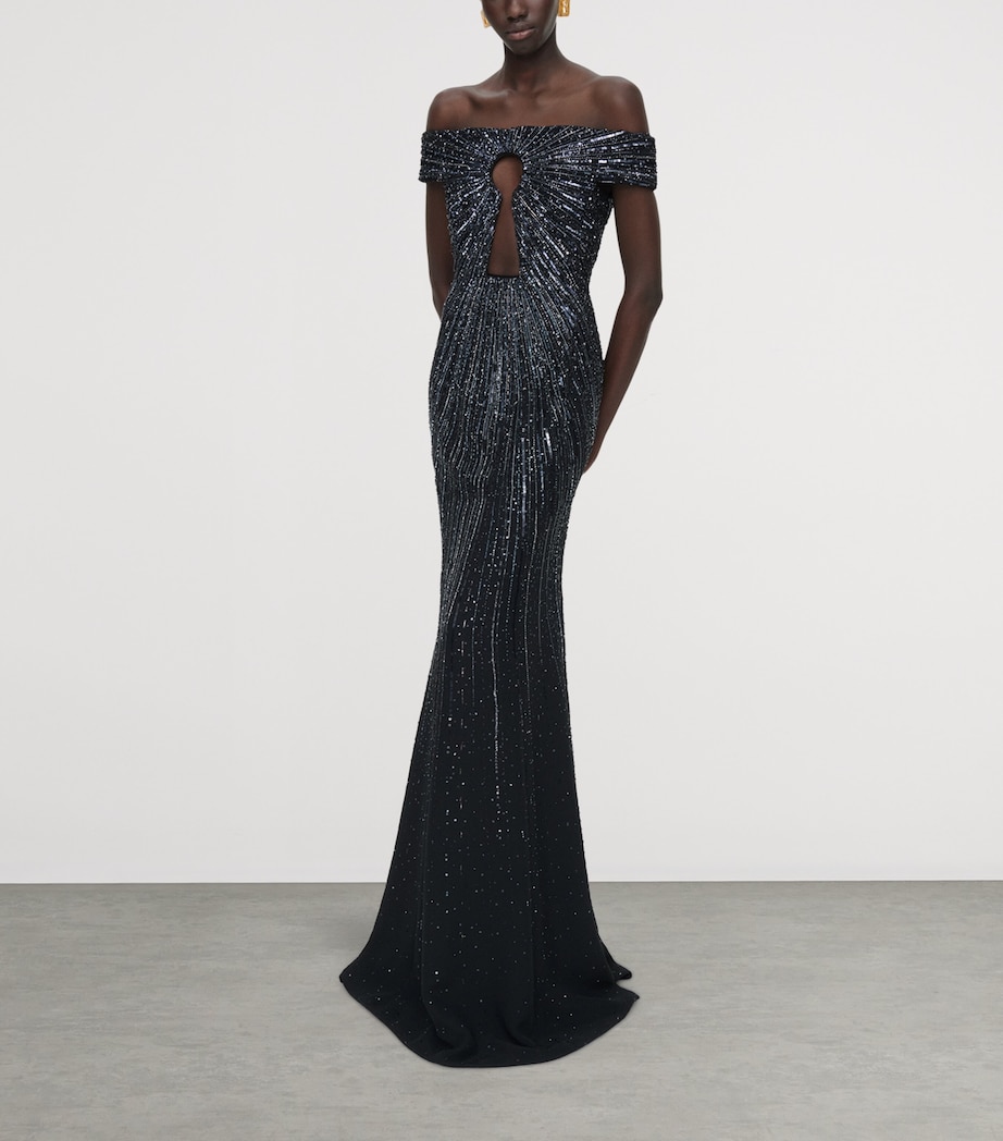 Schiaparelli Womens Sequinned Keyhole Cut-Out Gown Black Image 2