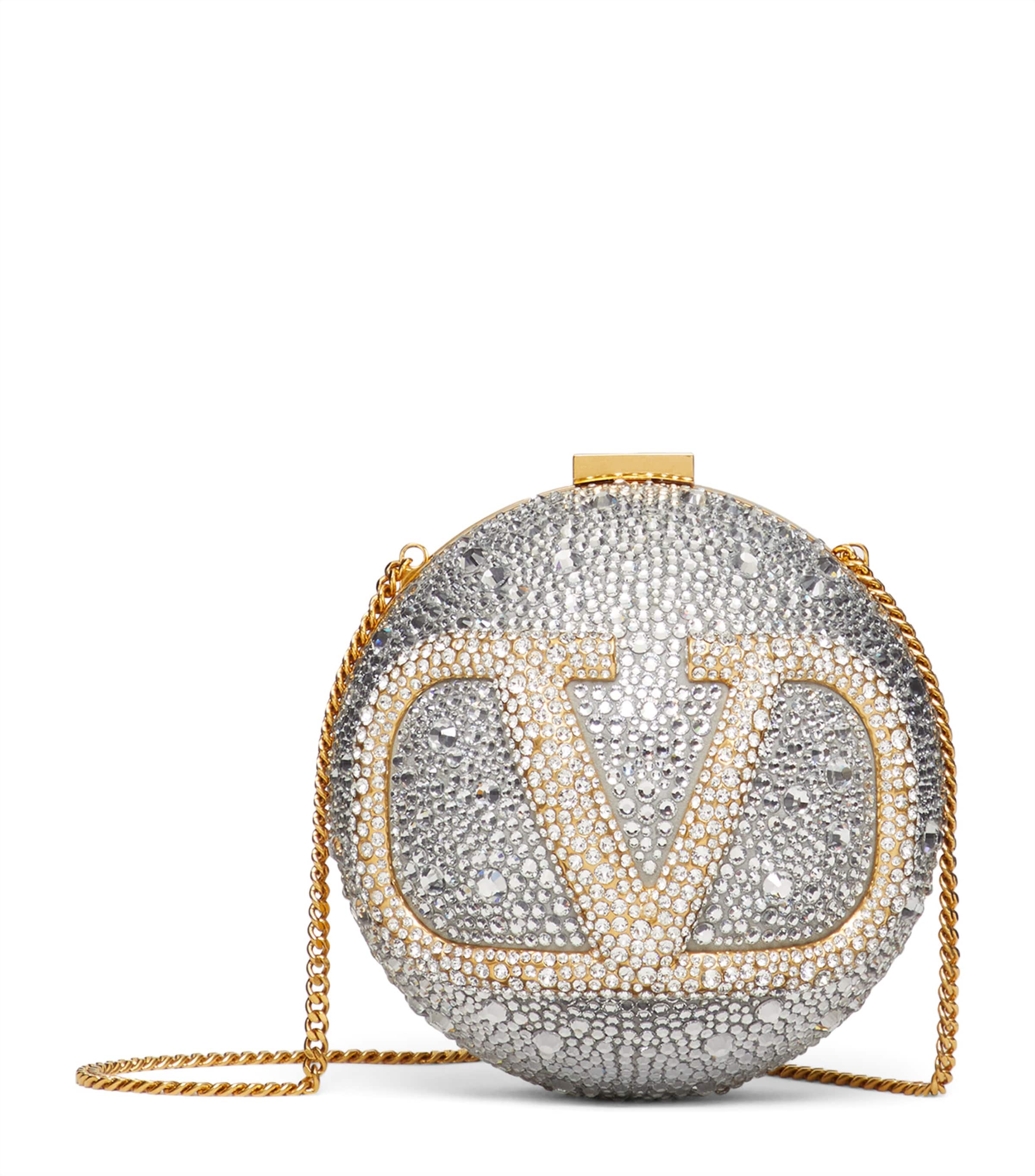 Valentino Vlogo Signature Mini Embellished Crossbody Bag In Silver