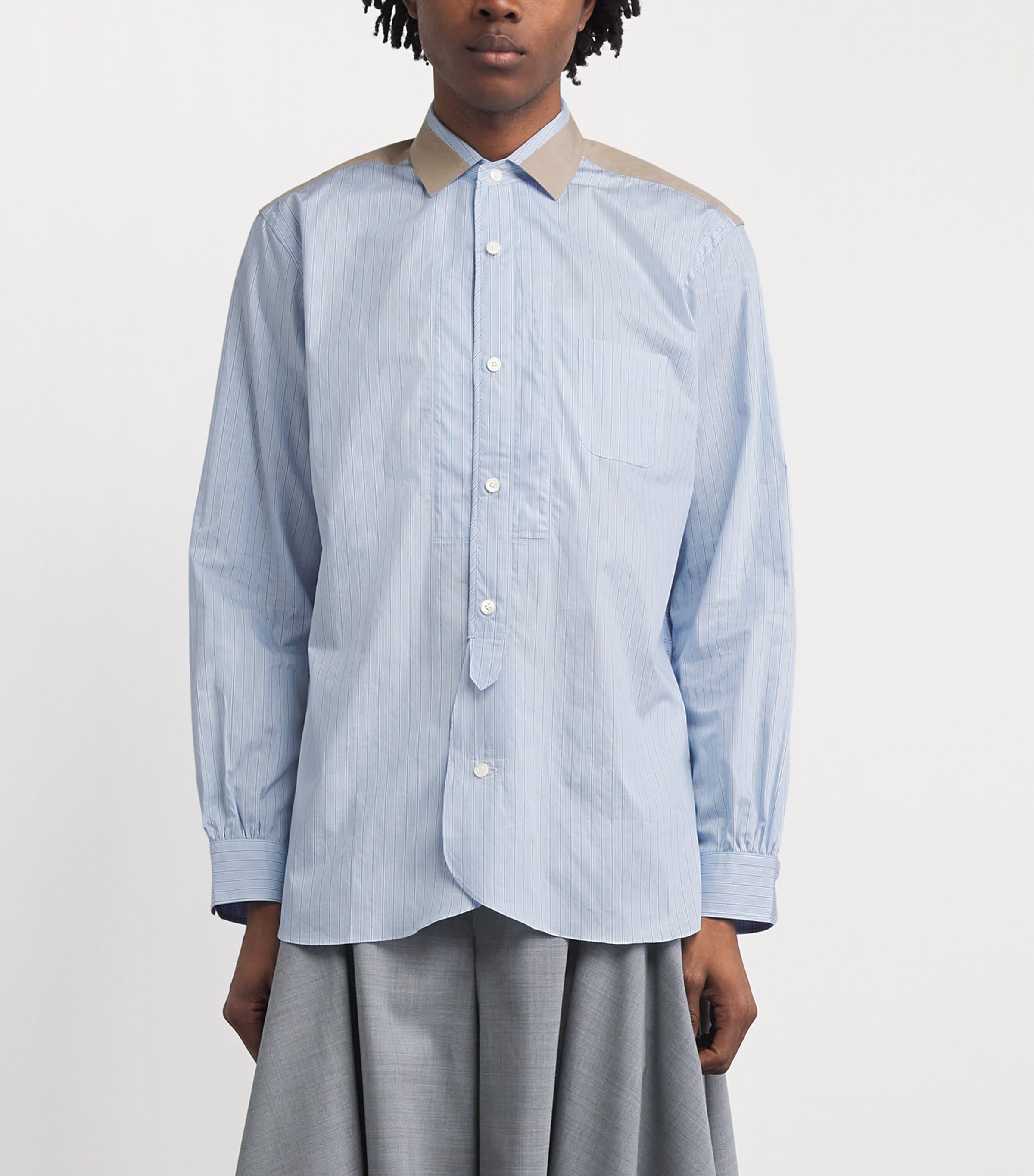 Junya Watanabe MAN Mens Contrast-Trim Multi-Print Shirt Wh/sx X Wh/ny/sx Image 4