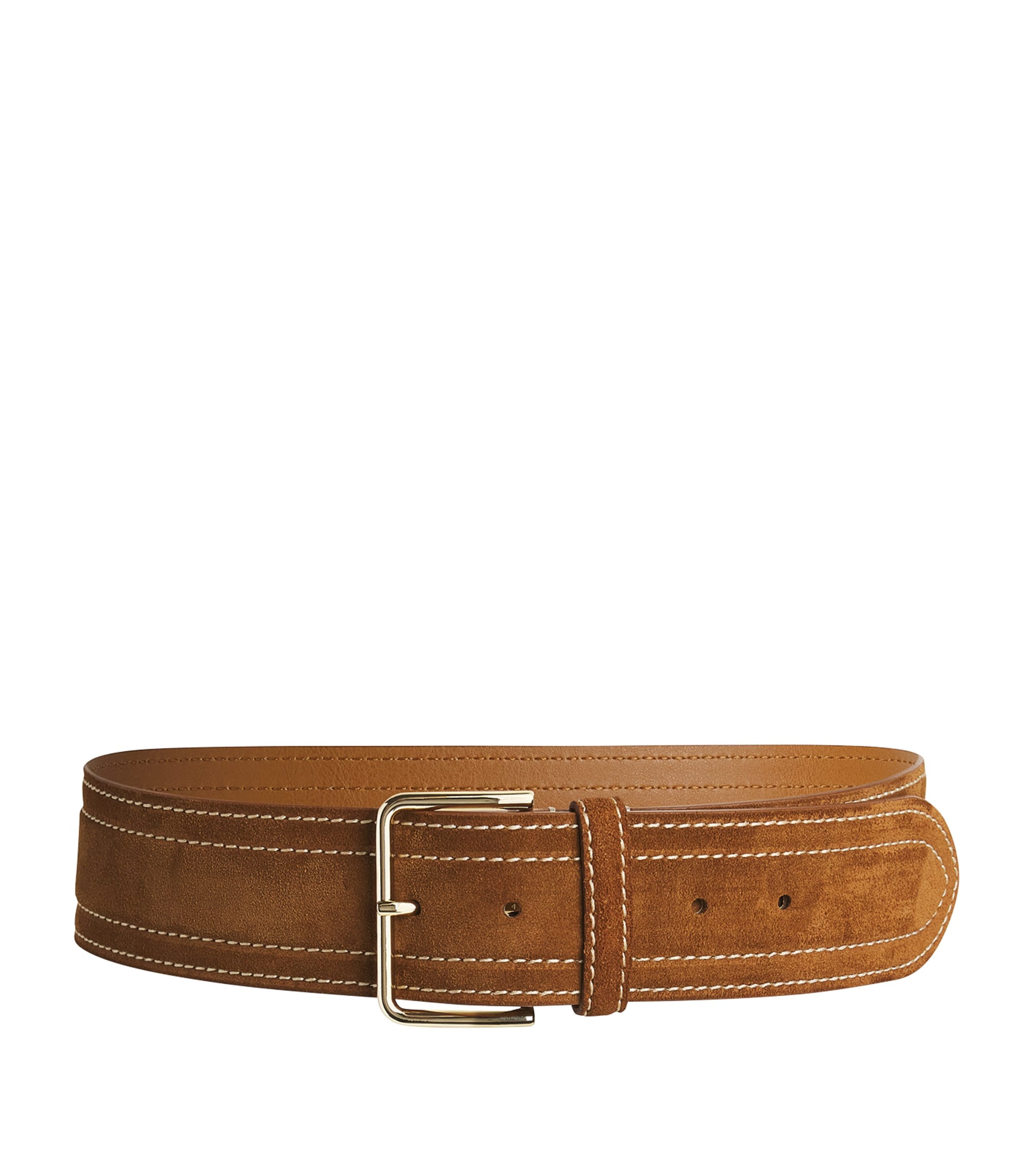 Sandro Suede Contrast-stitching Belt In Beige