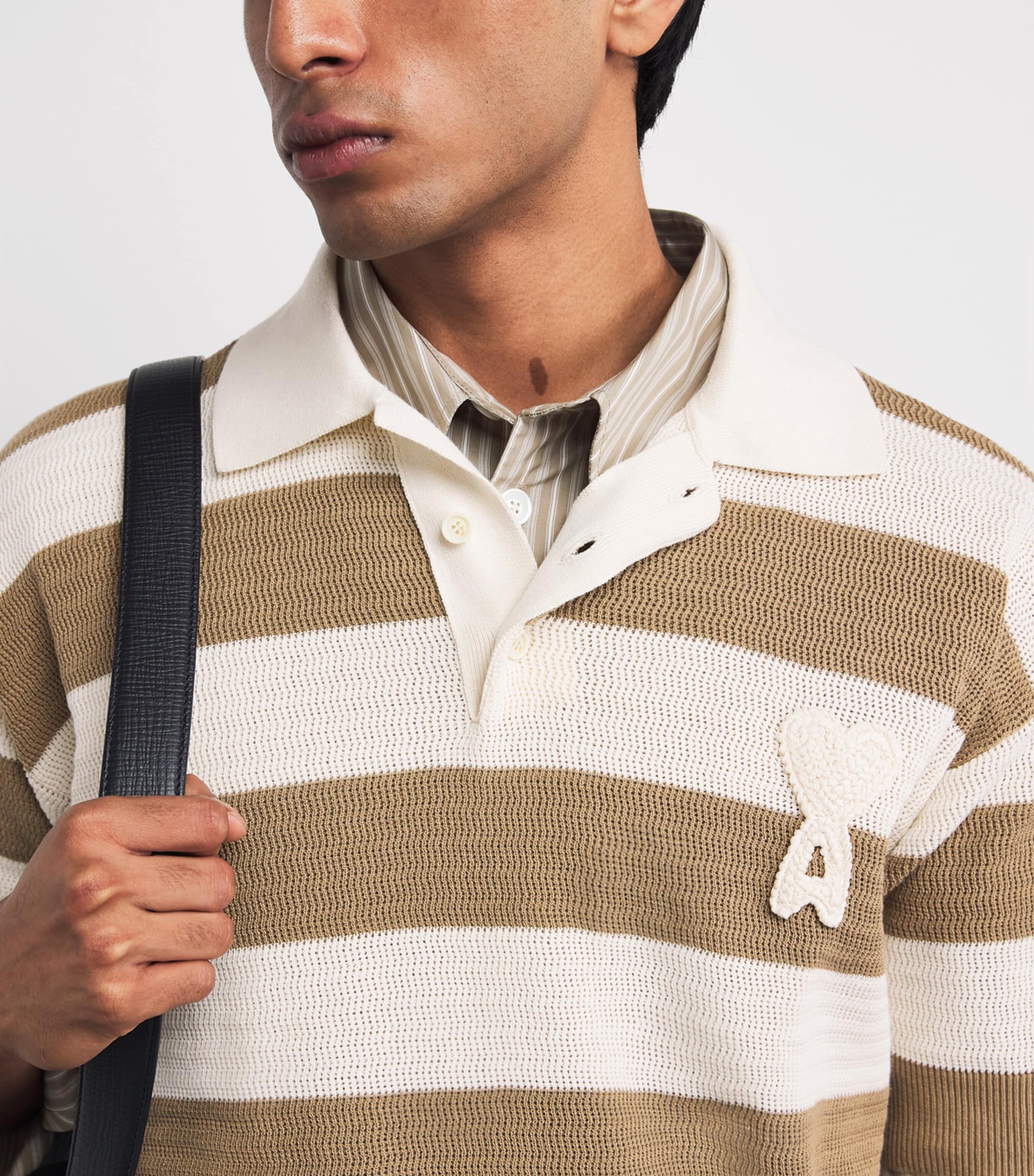 AMI Paris Mens Cotton Ami de Coeur Polo Shirt Cme/bge Tpe Image 3