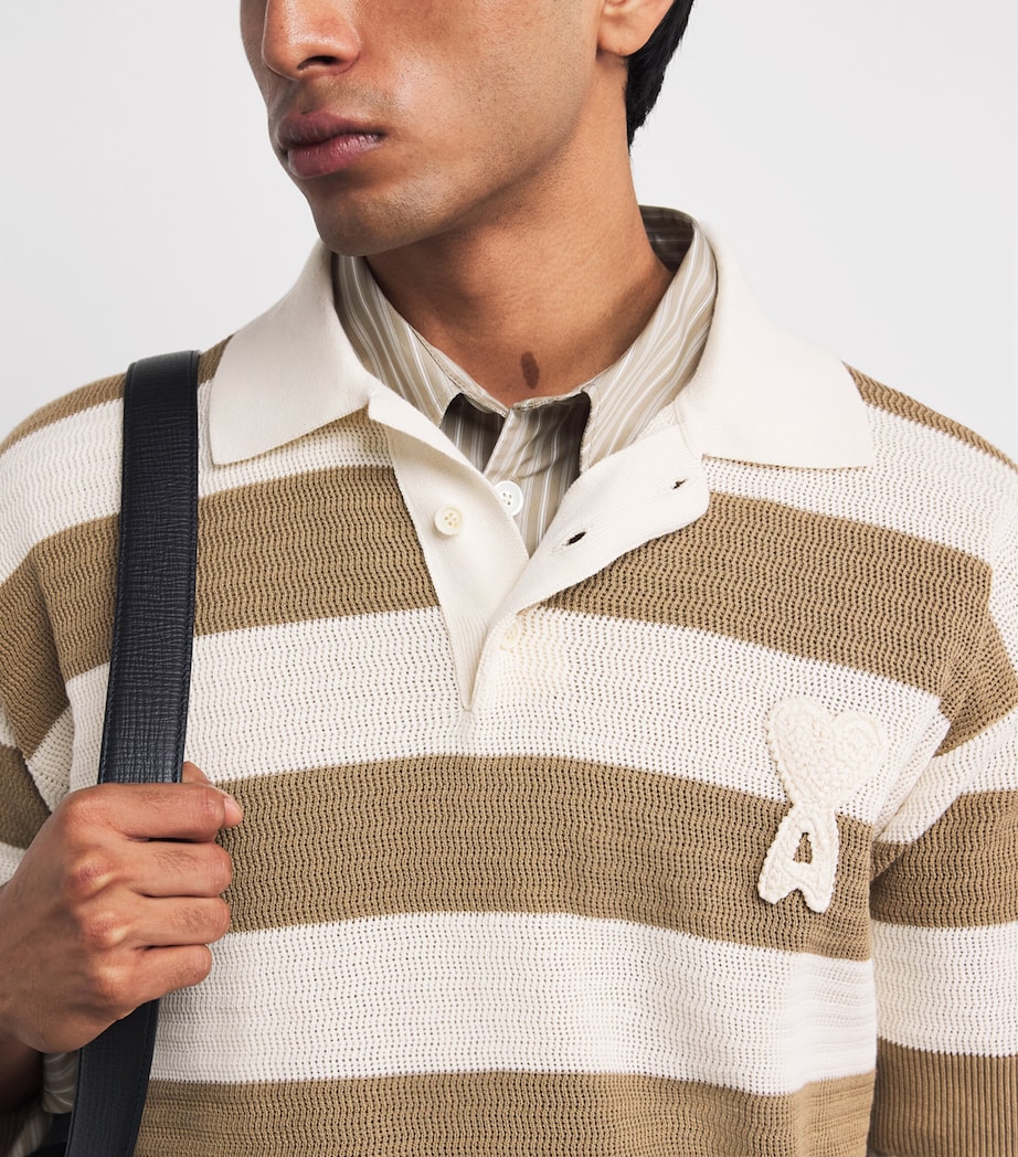 AMI Paris Mens Cotton Ami de Coeur Polo Shirt Cme/bge Tpe Image 3