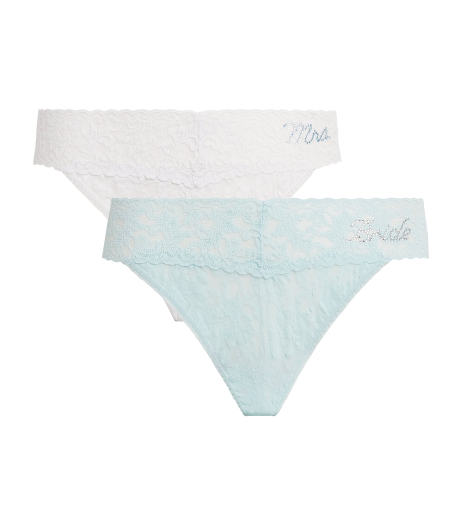 Hanky Panky Womens Bride & Mrs. Original Low-Rise Lace Thong (Pack of 2) White/celeste Image 1