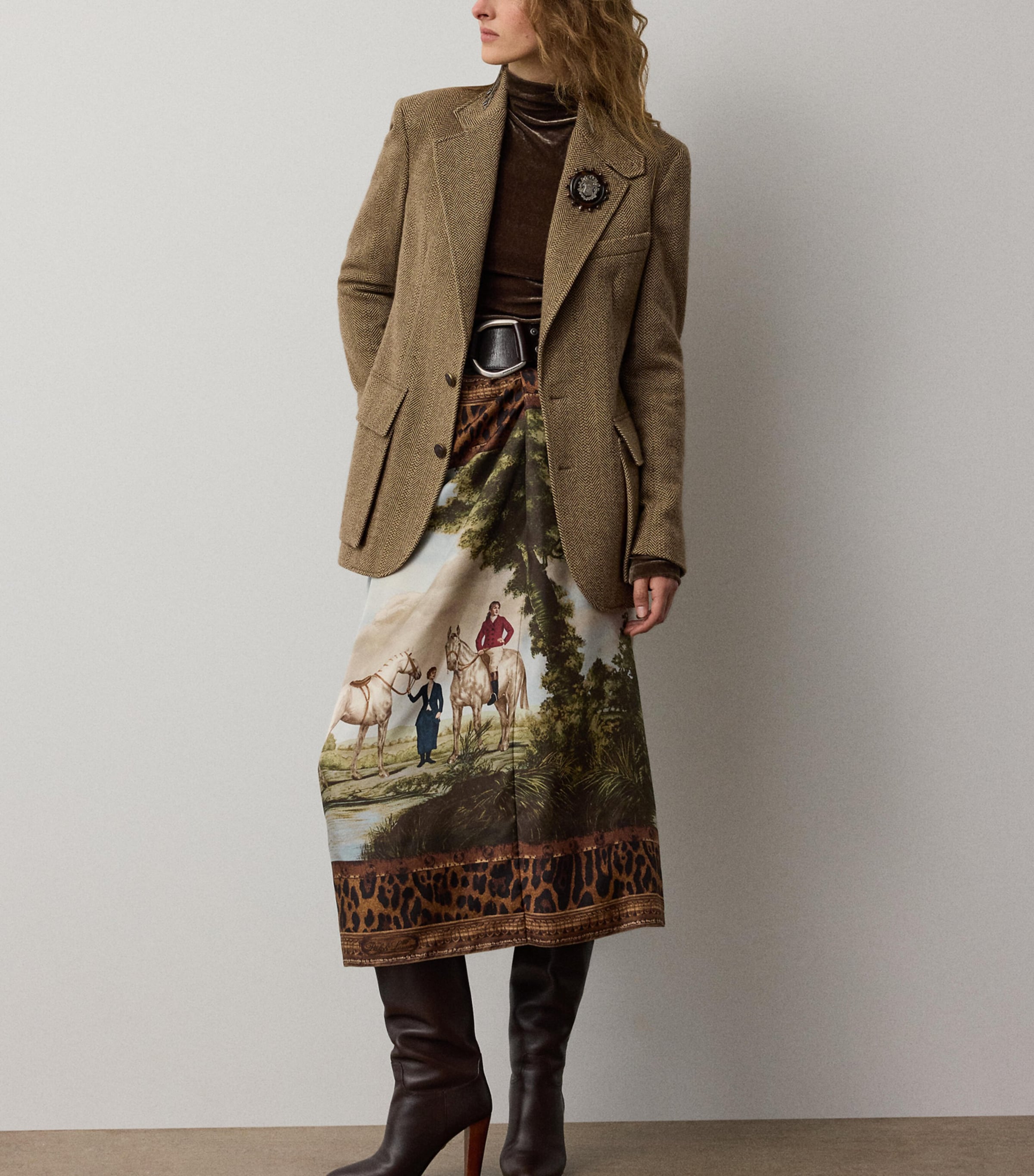 Ralph Lauren Collection Womens Silk Debbie Midi Skirt Tan Multi Image 5