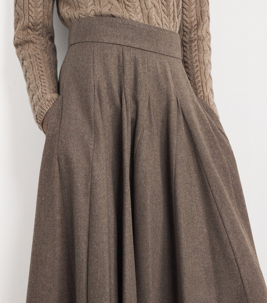 Stretch Wool Flared Maxi Skirt HAZELNUT BROWN Image 6
