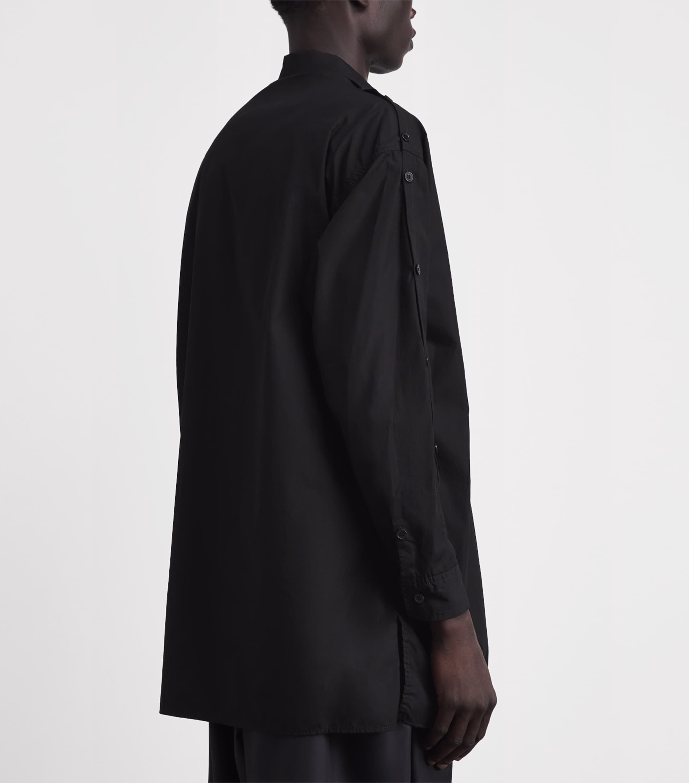 Yohji Yamamoto Mens Cotton Buttoned-Shoulder Shirt Black Image 5