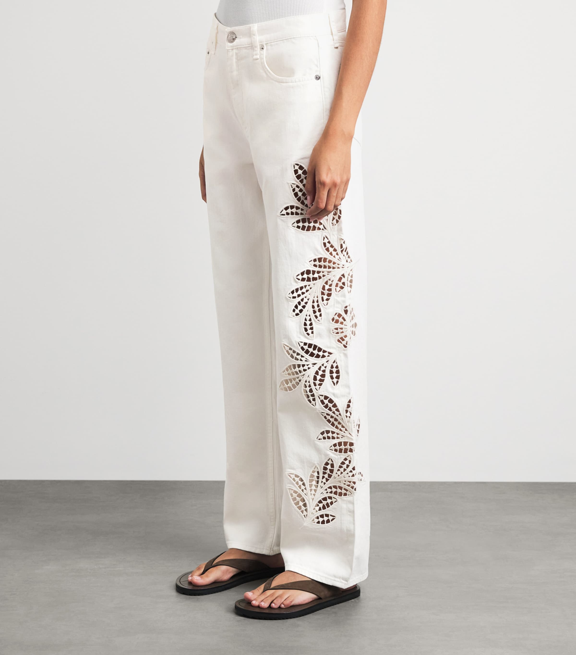 Rag & Bone Womens Crochet Shea Straight Jeans Whtfloral Image 4