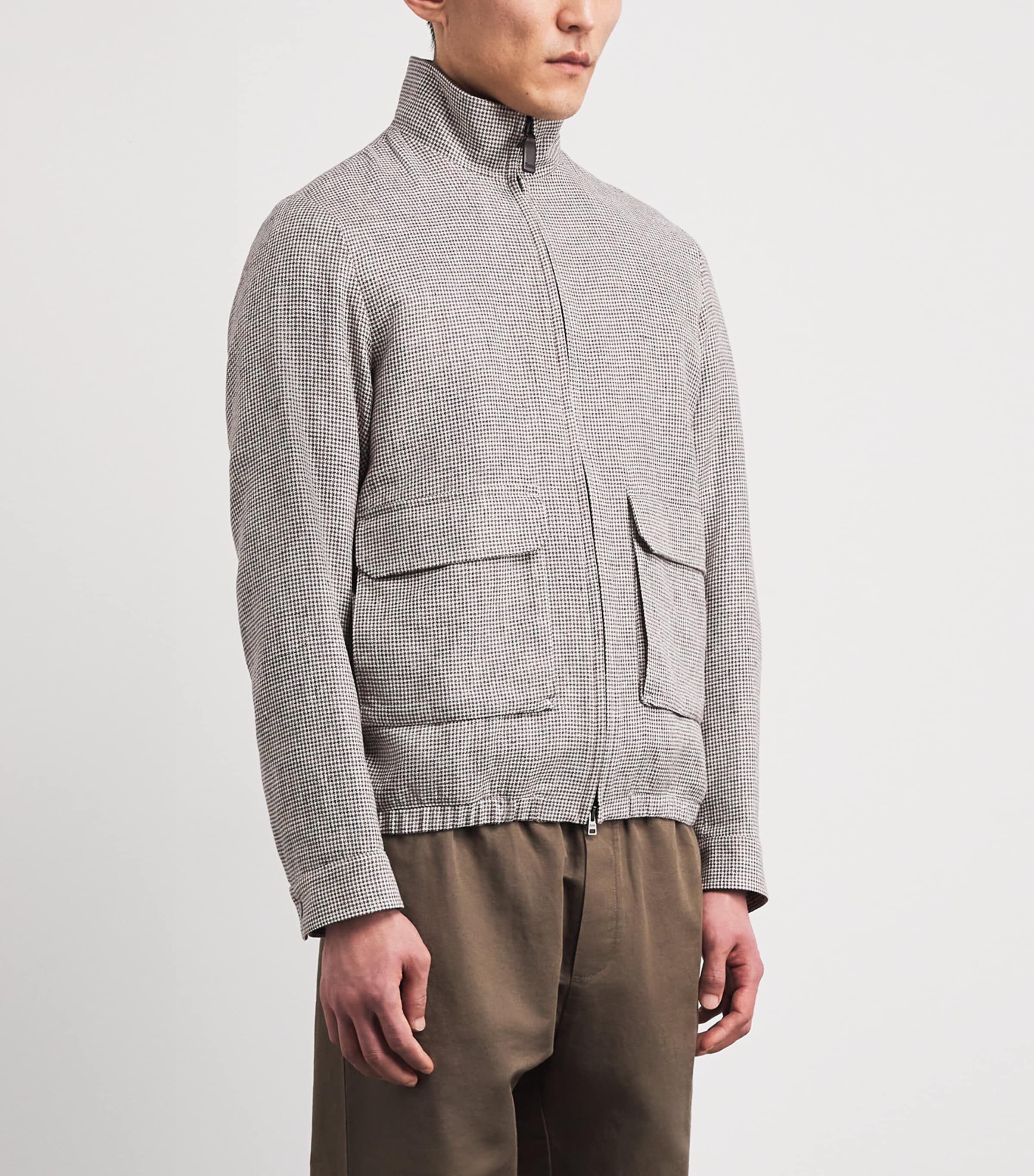 Linen-Blend Houndstooth Bomber Jacket MUD 8600 Image 4
