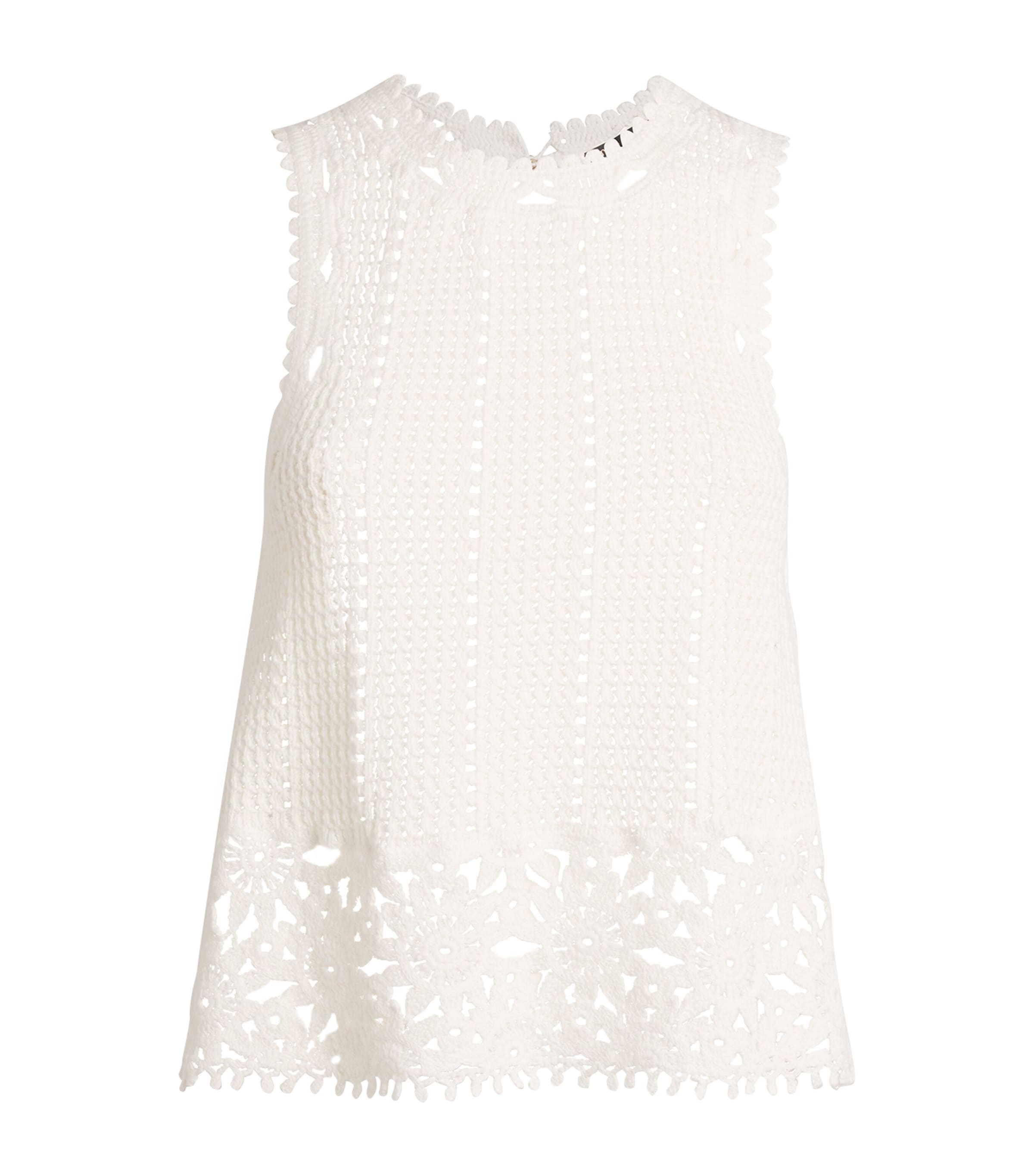 Maje Cotton Crochet Tank Top In White