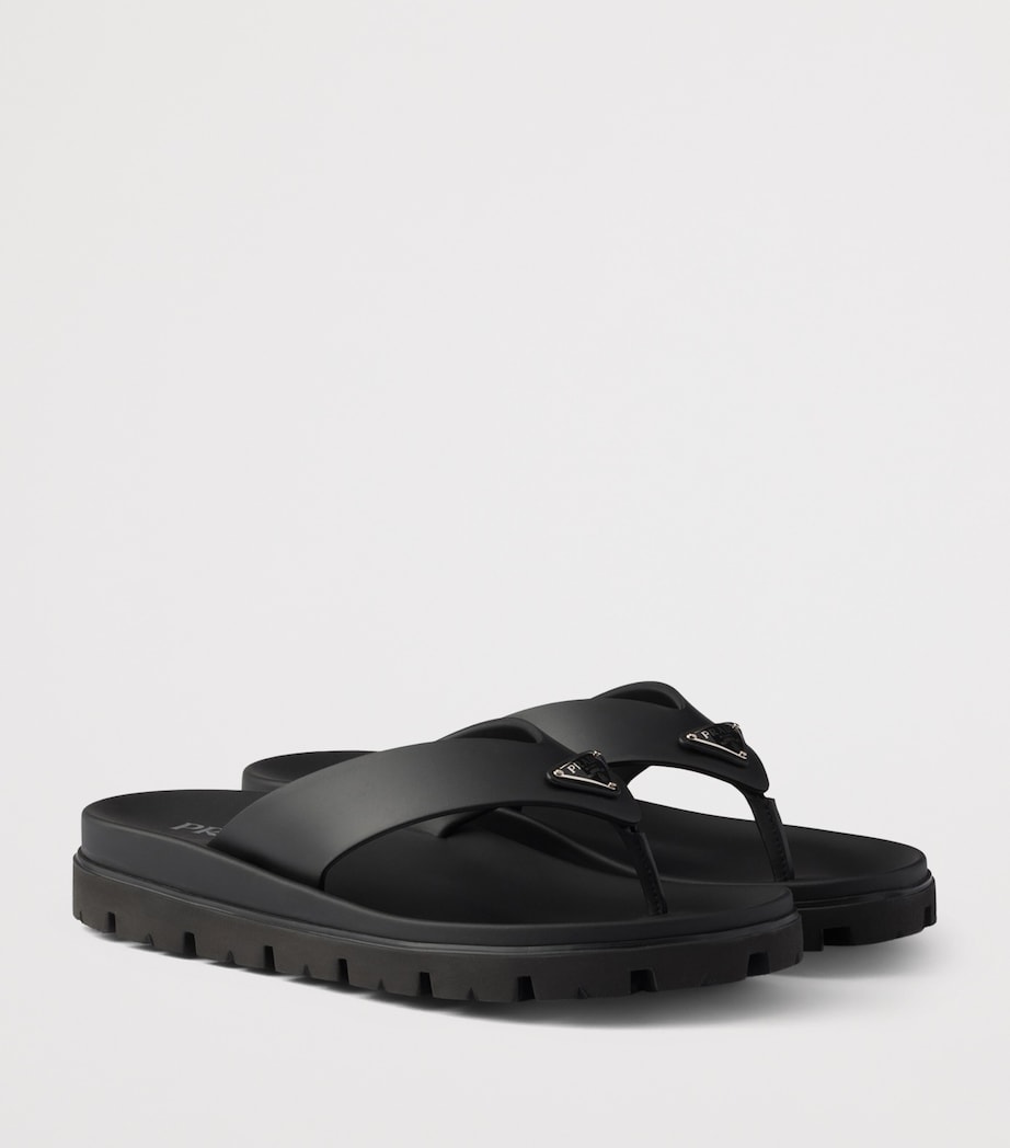 Prada Rubber Logo Thong Sandals Black Image 2