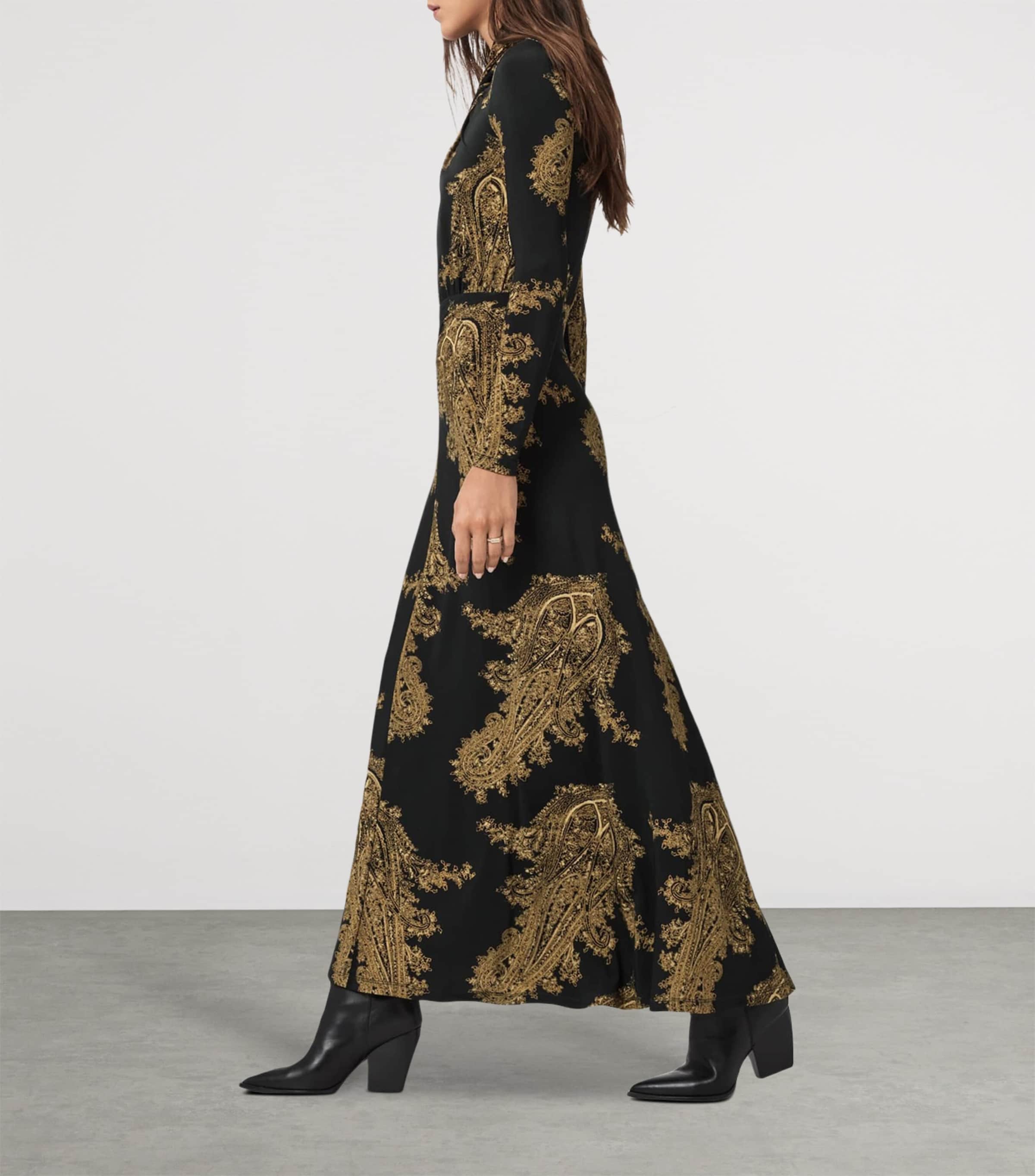 green emerald velvet dress Naomi Printed Maxi Wrap Dress Long Sleeves Blue main image 1