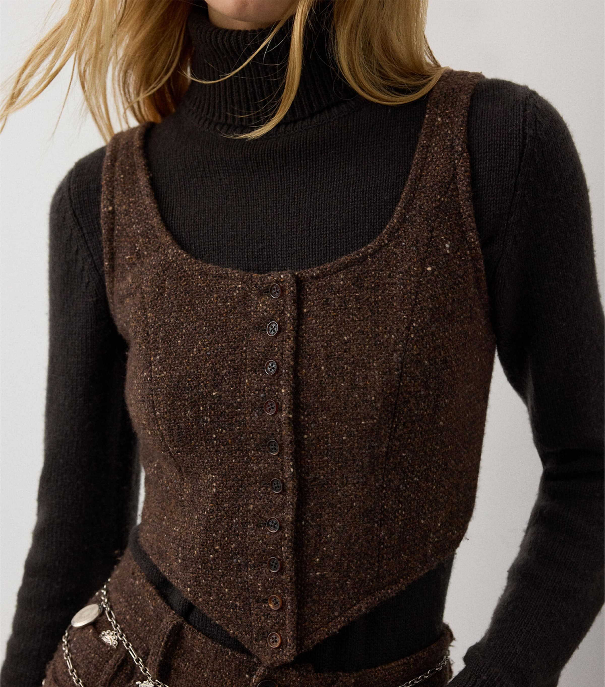 Ralph Lauren Collection Womens Wool-Blend Sherry Sleeveless Top Brown Multi Image 5