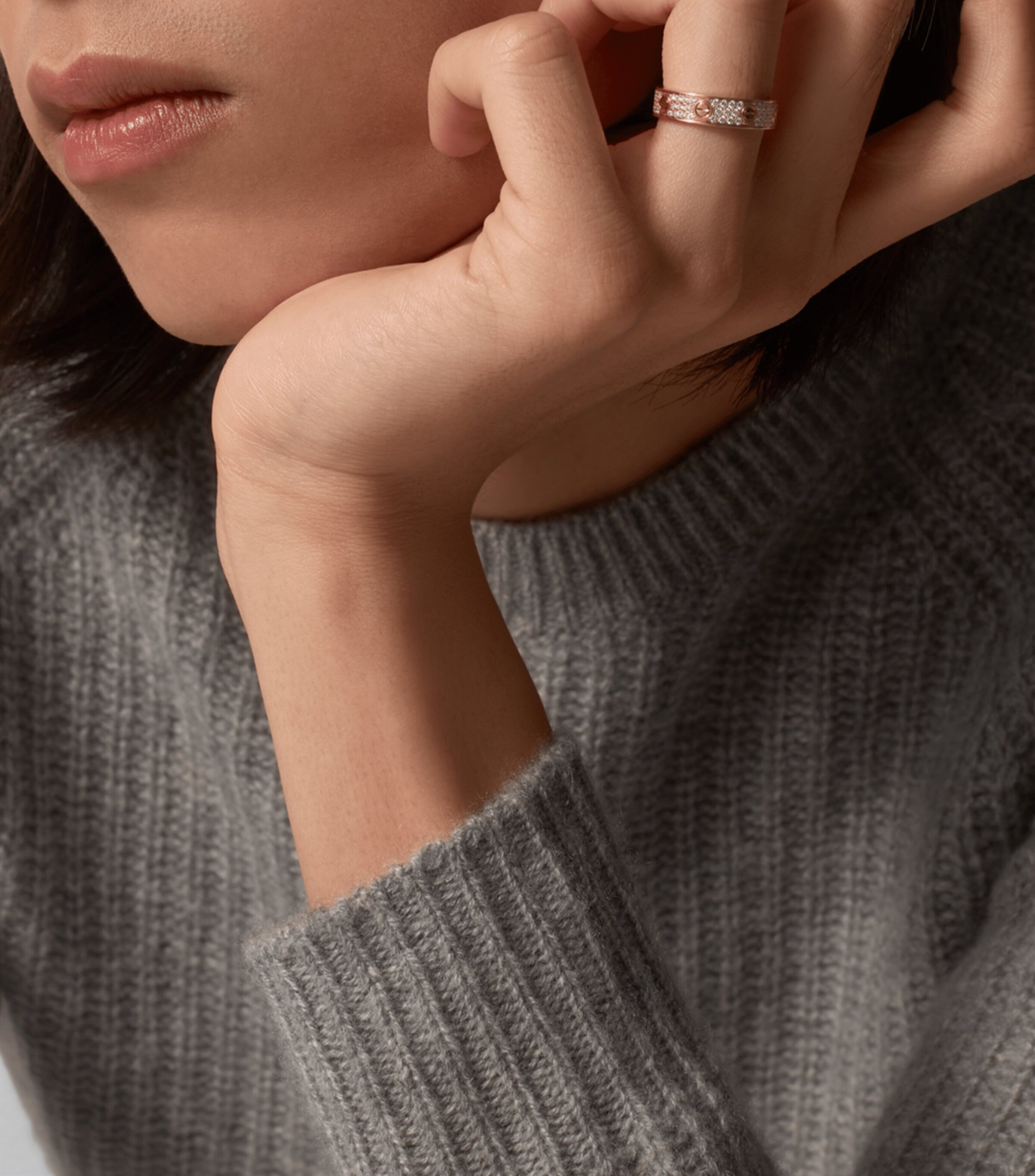 Rose Gold and Diamond-Paved LOVE Wedding Band MULTI Image 10