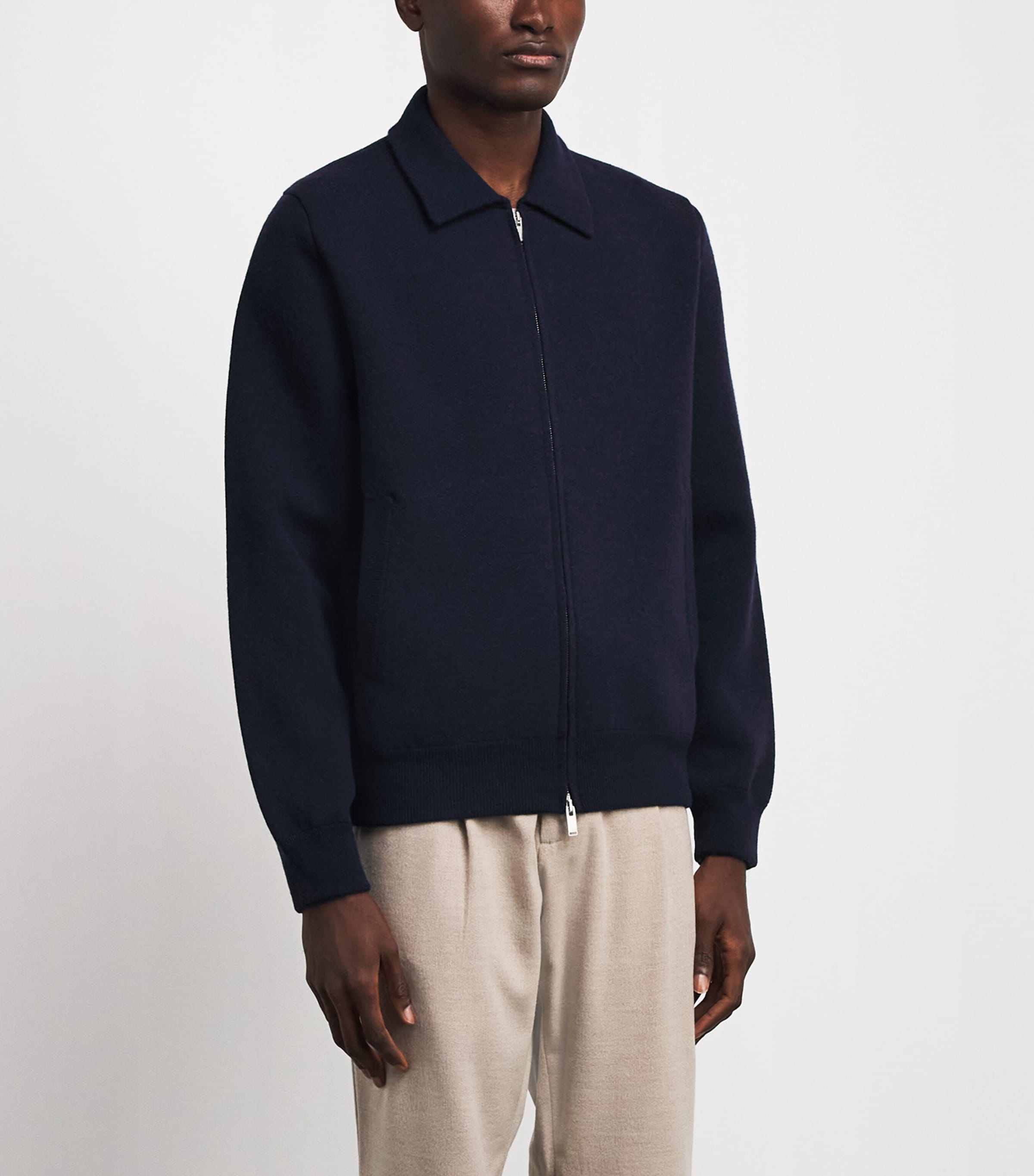 Lardini Mens Wool-Blend Zip-Up Overshirt Navy Image 4