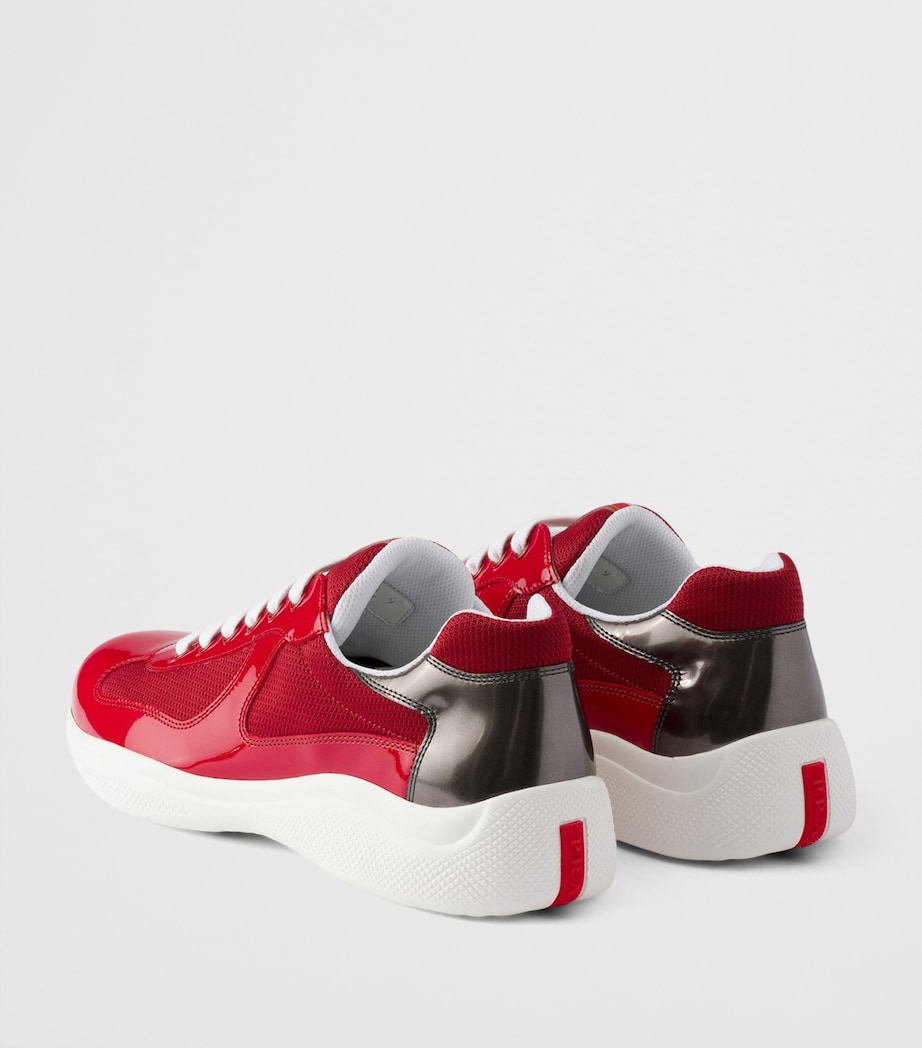 Prada Patent Leather-Mesh America's Cup Sneakers Red Image 4