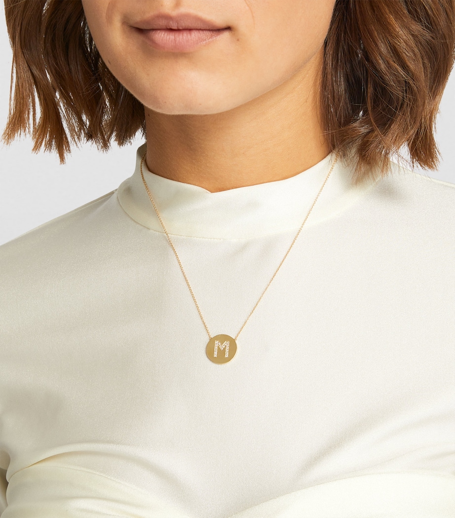 Yellow Gold and Diamond M Initial Necklace YELLOW GOLD Image 4