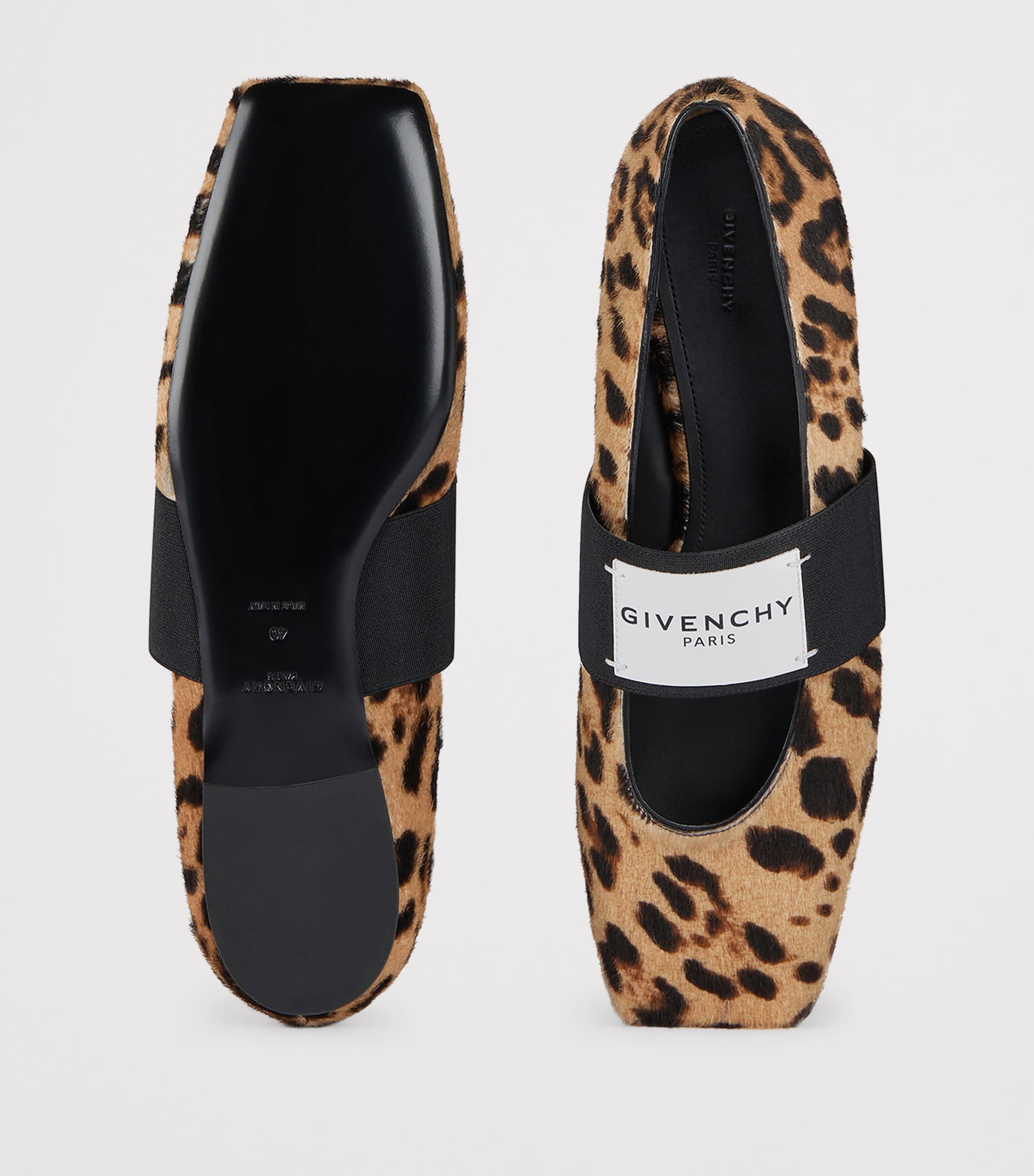 Leather Leopard Square-Toe Ballet Flats BLACK/BEIGE Image 4