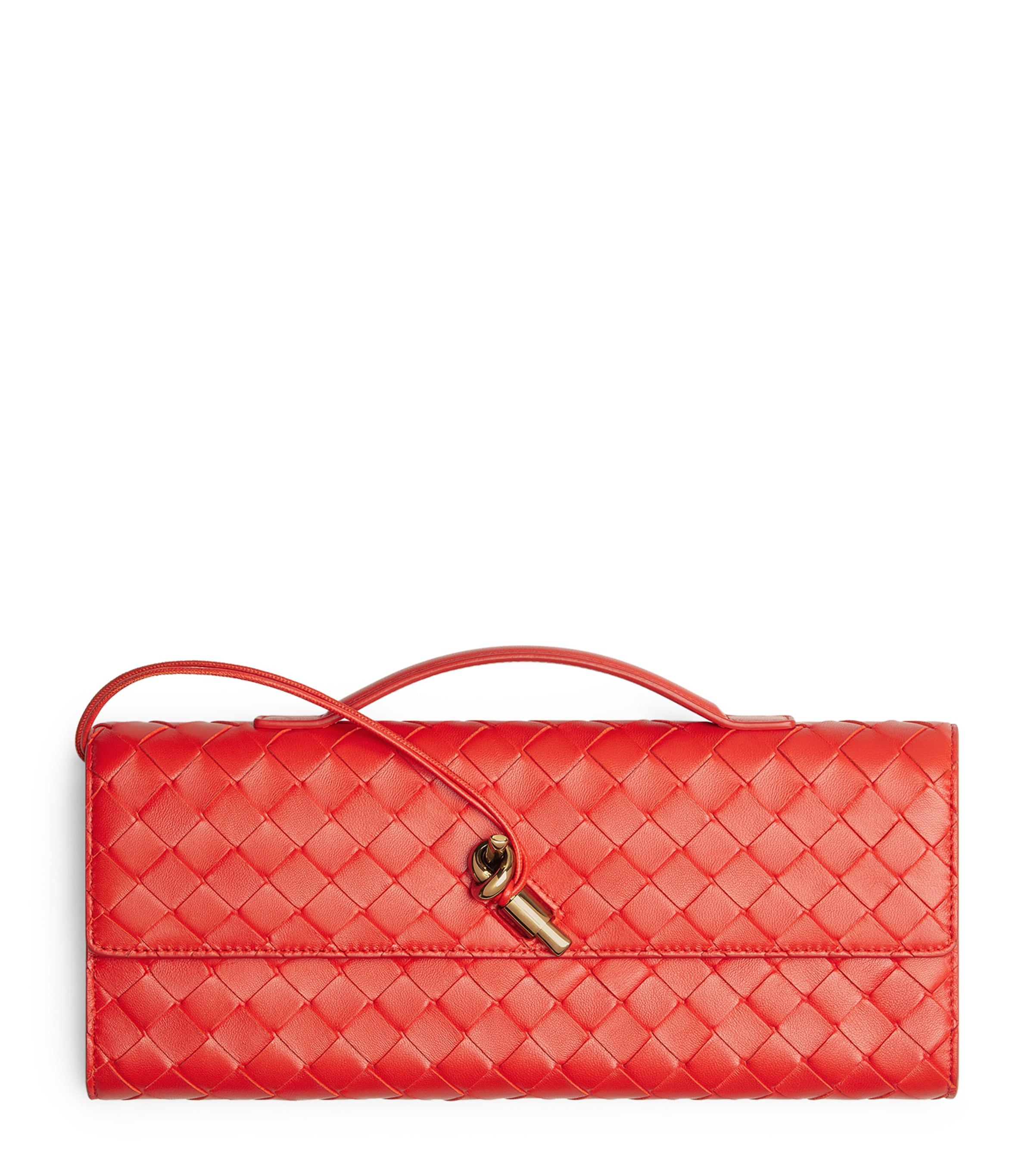 Bottega Veneta Leather Andiamo Clutch Bag In Red