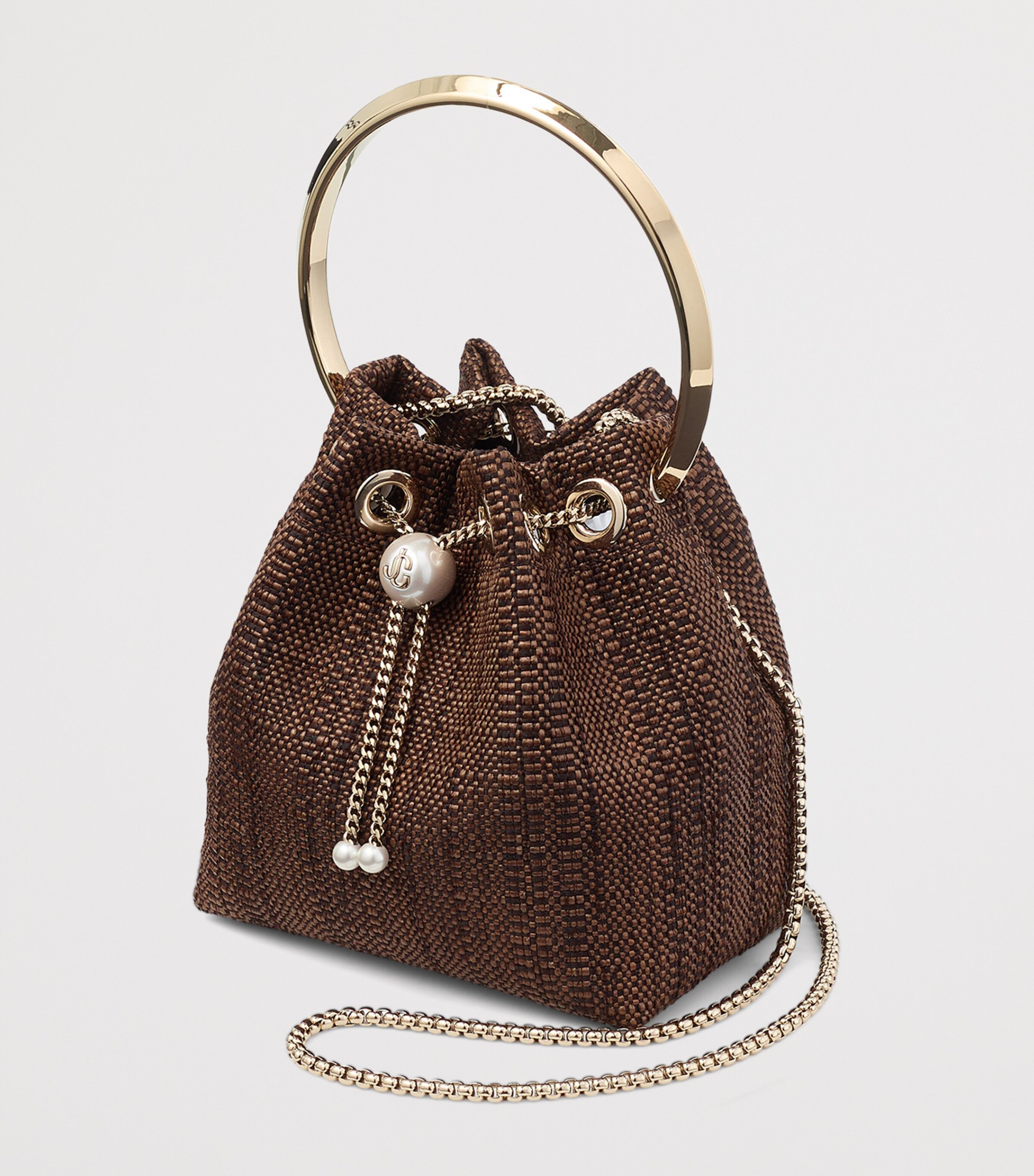 Jimmy Choo Bon Bon Woven Top-Handle Bag Tan/light Gold Image 3