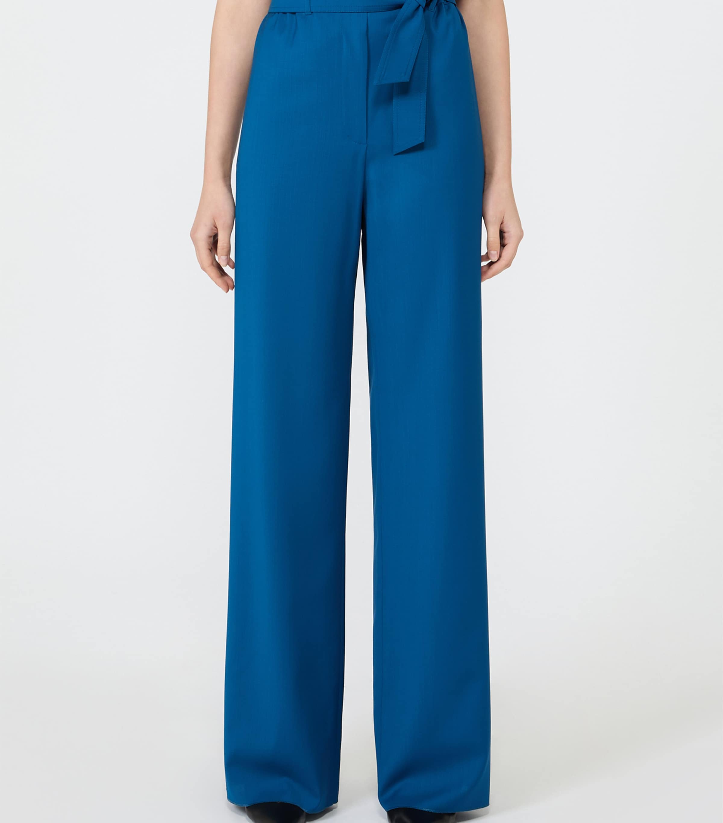 Max Mara Womens Virgin Wool Wide-Leg Trousers Navy Image 3