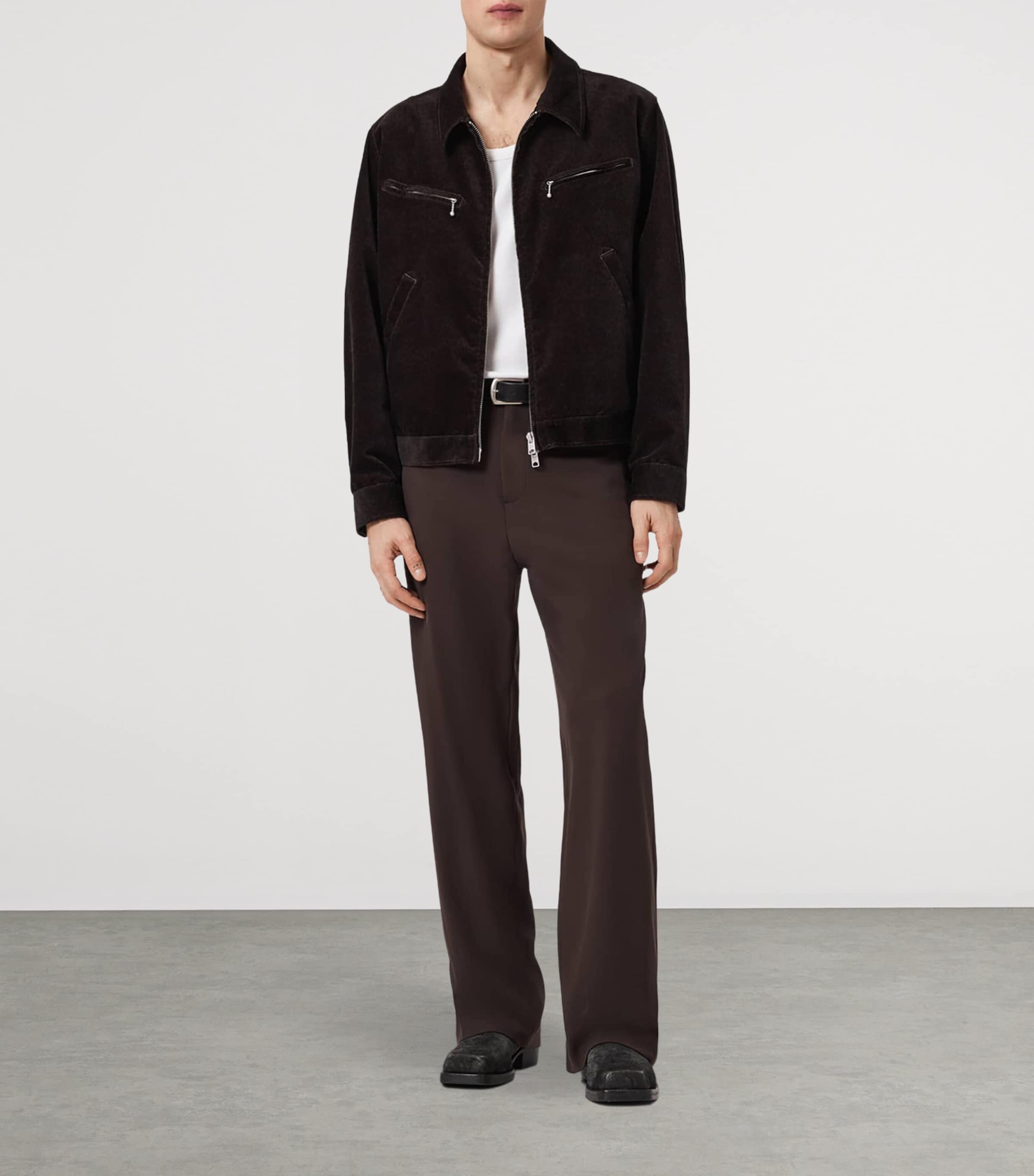 AllSaints Mens Suede Korey Jacket Traverse Brown Image 2