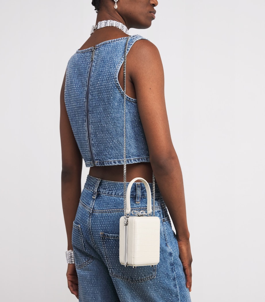 Mini Croc-Embossed Leather Top-Handle Bag CREAM Image 5