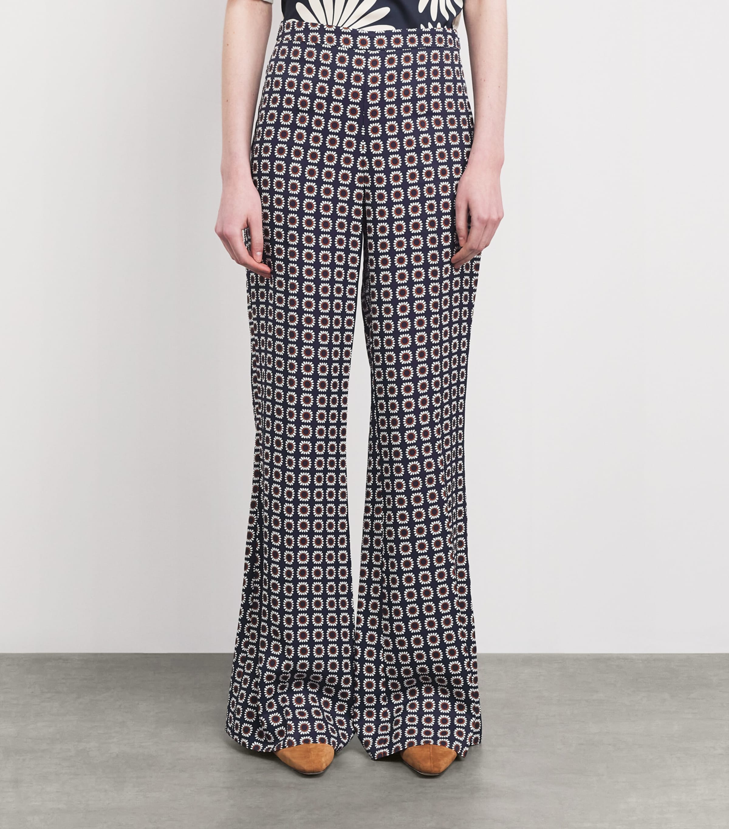 Sandro Paris Womens Floral Print Flared Trousers Deep Blue / Ocher Image 4