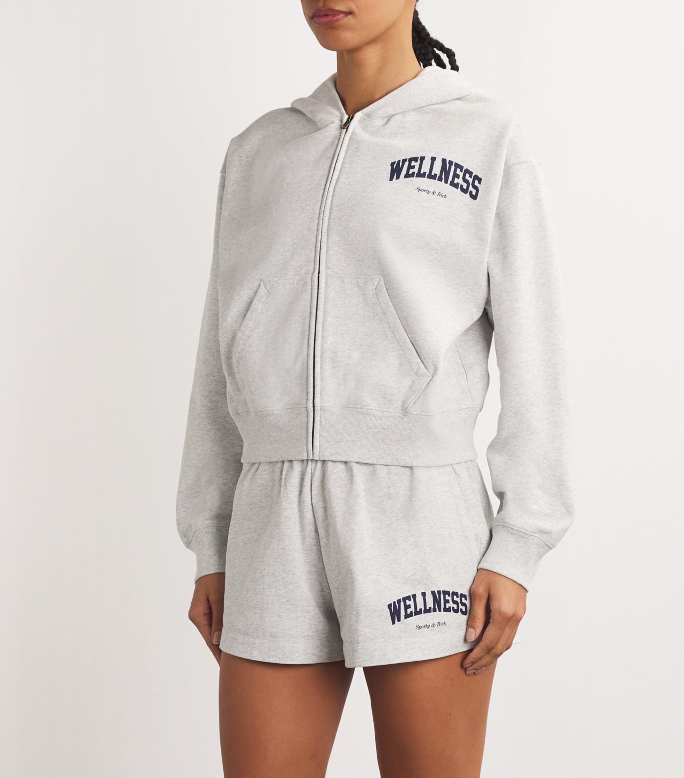 Sporty & Rich Womens Cotton Cropped Wellness Hoodie Heather Gray Navy Image 3