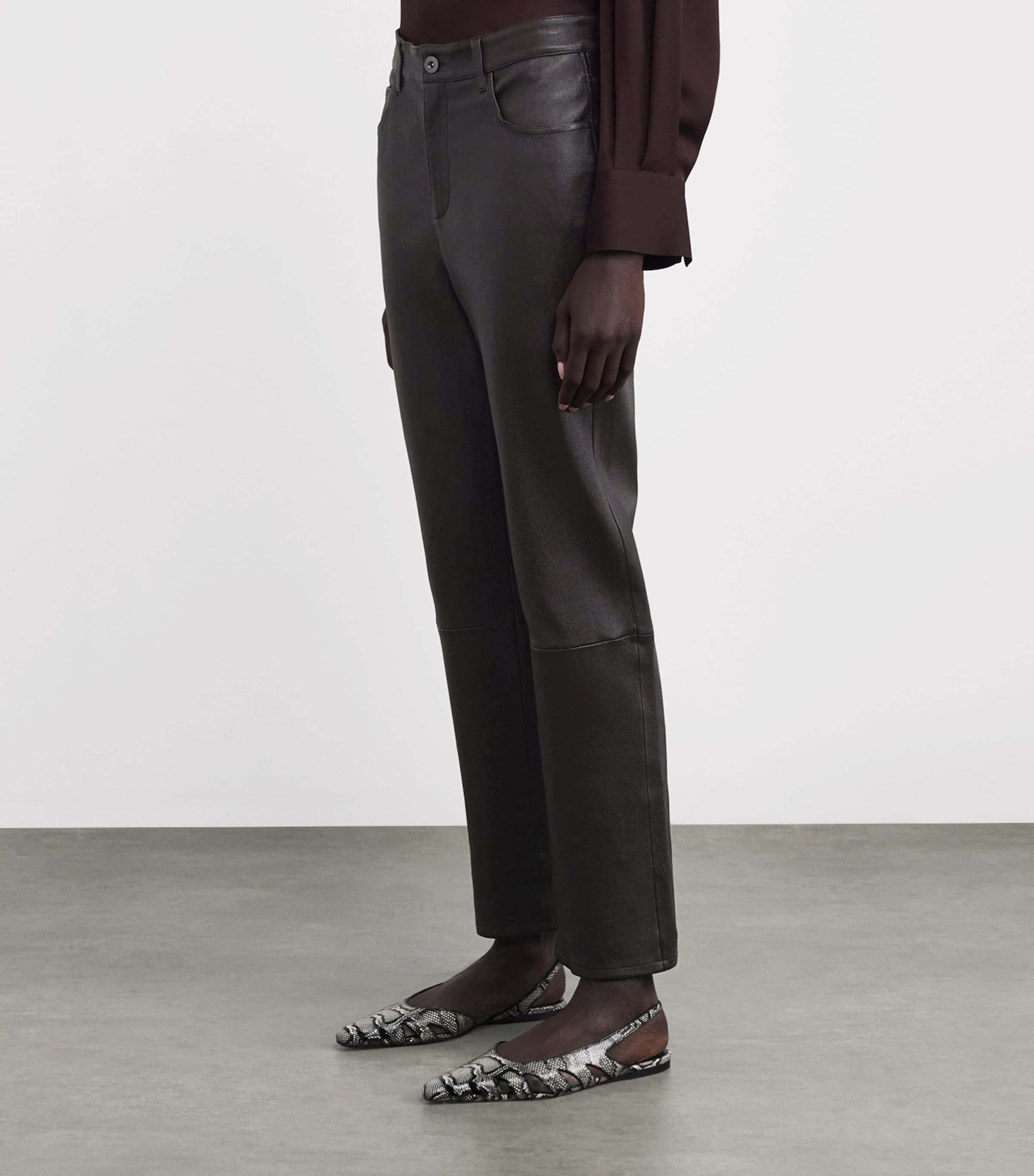 Leather Cropped Straight Trousers 2P5-PLUM BROWN Image 3