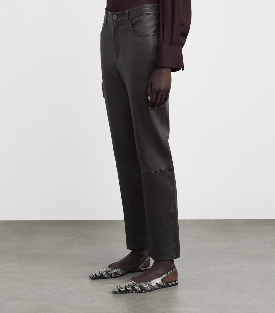 Leather Cropped Straight Trousers 2P5-PLUM BROWN Image 3