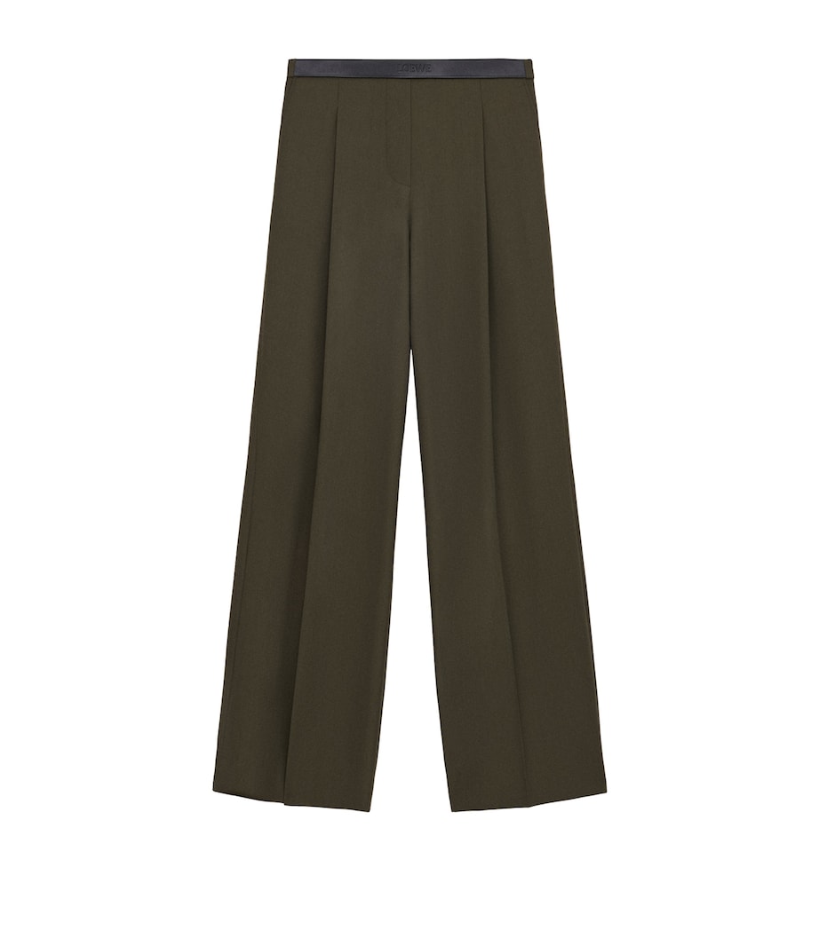 Wool Leather-Band Wide-Leg Trousers KHAKI GREEN Image 1