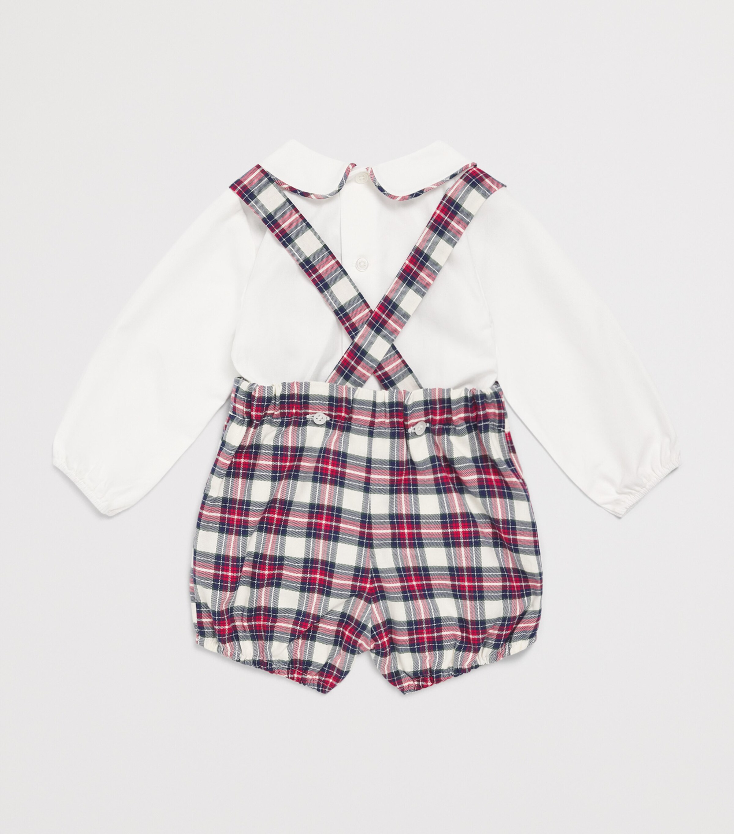 Paz Rodriguez Cotton Check Shirt and Shorts Set (3-24 Months) Cream Image 2