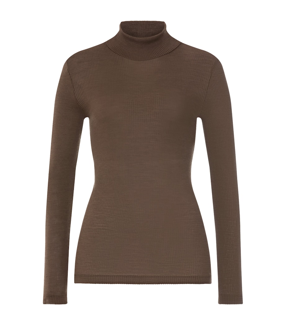 Hanro Womens Wool-Silk Funnel-Neck Top Natural Teak Image 1