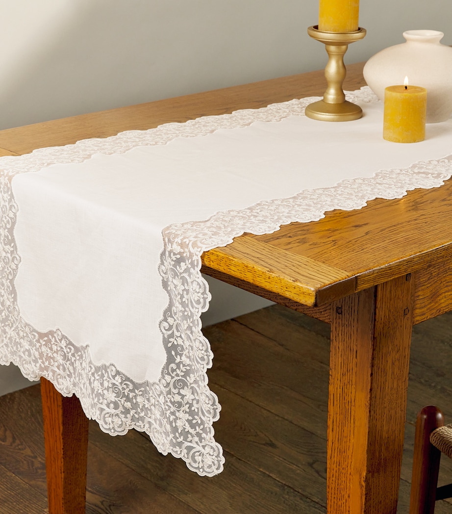Linen Lace-Trim Elite Table Runner (50cm x 210) IVORY/IVORY Image 3