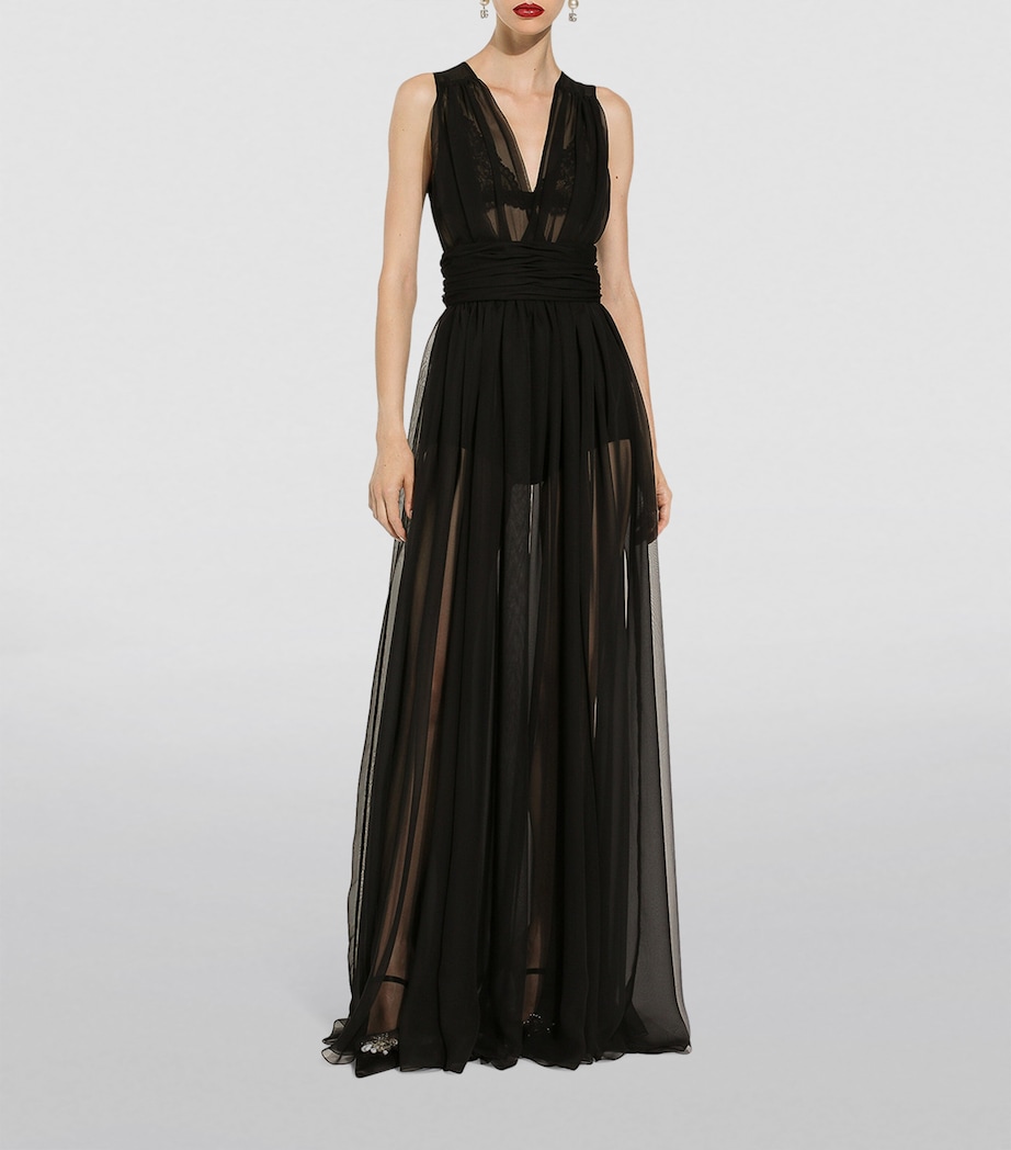Ruched V-Neck Gown N0000-BLACK Image 2