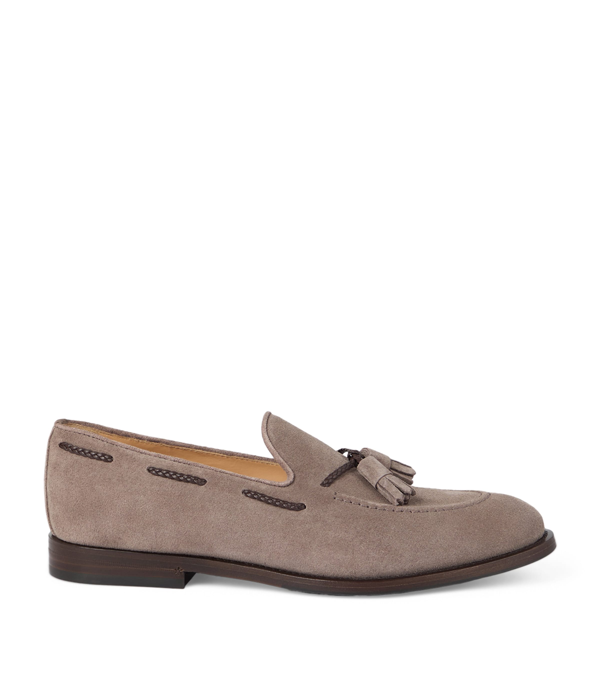 Brunello Cucinelli Suede Tassel Loafers In Neutral