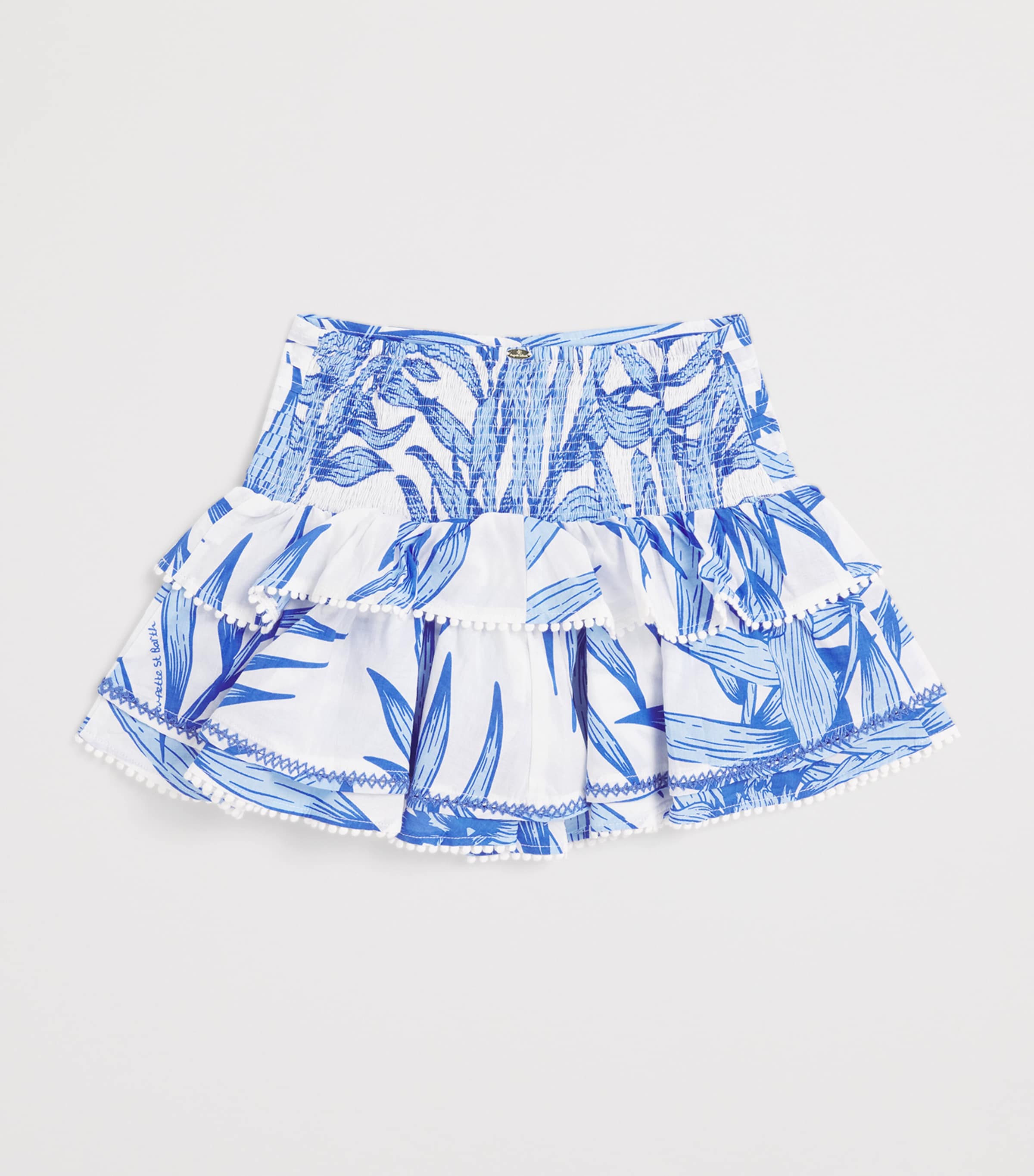 Cotton Tiered Alizee Skirt (4-12 Years) BLUE PALM LEAF Image 2