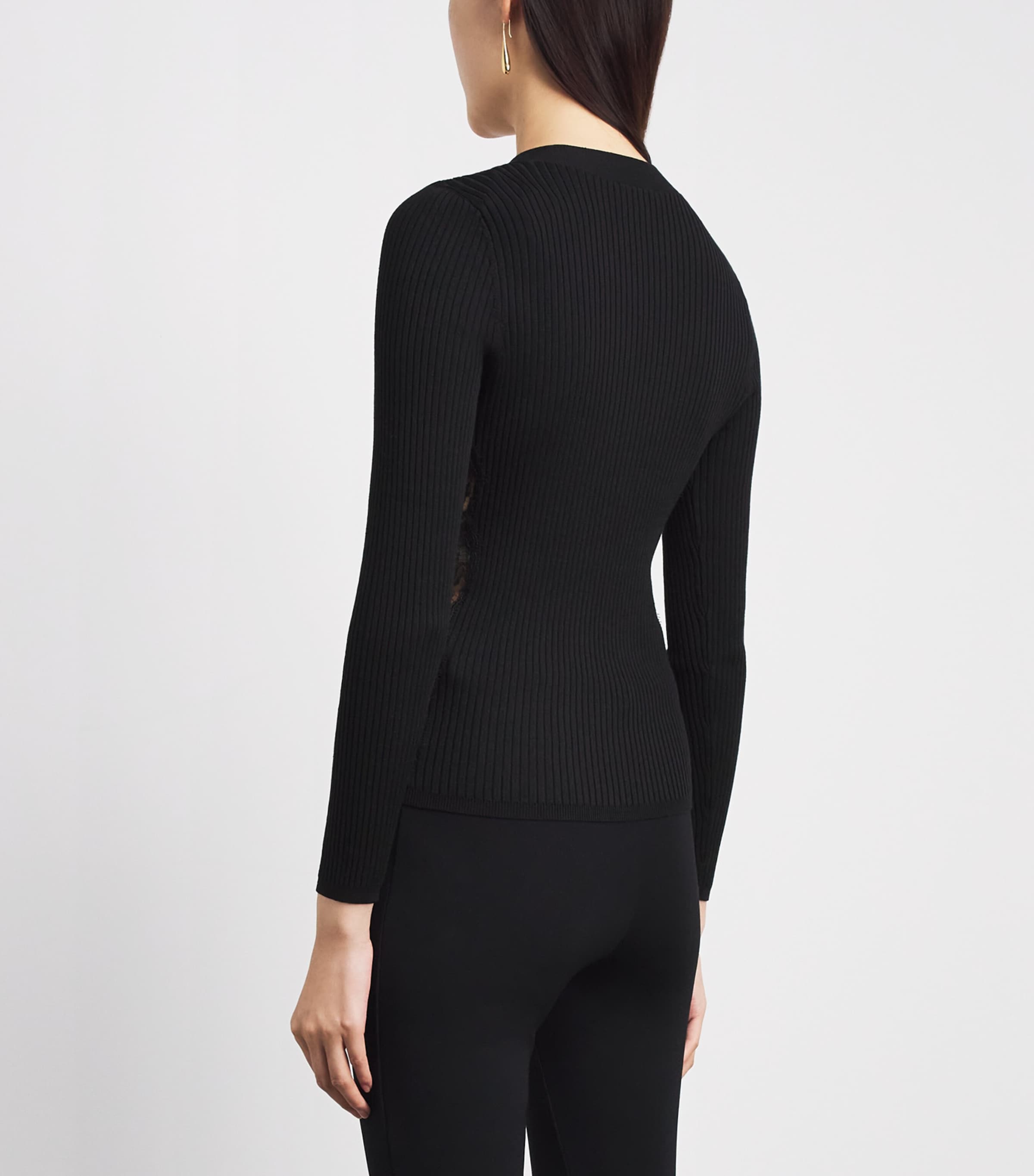 Sandro Paris Womens Ribbed Lace-Trim Cardigan Black Image 5
