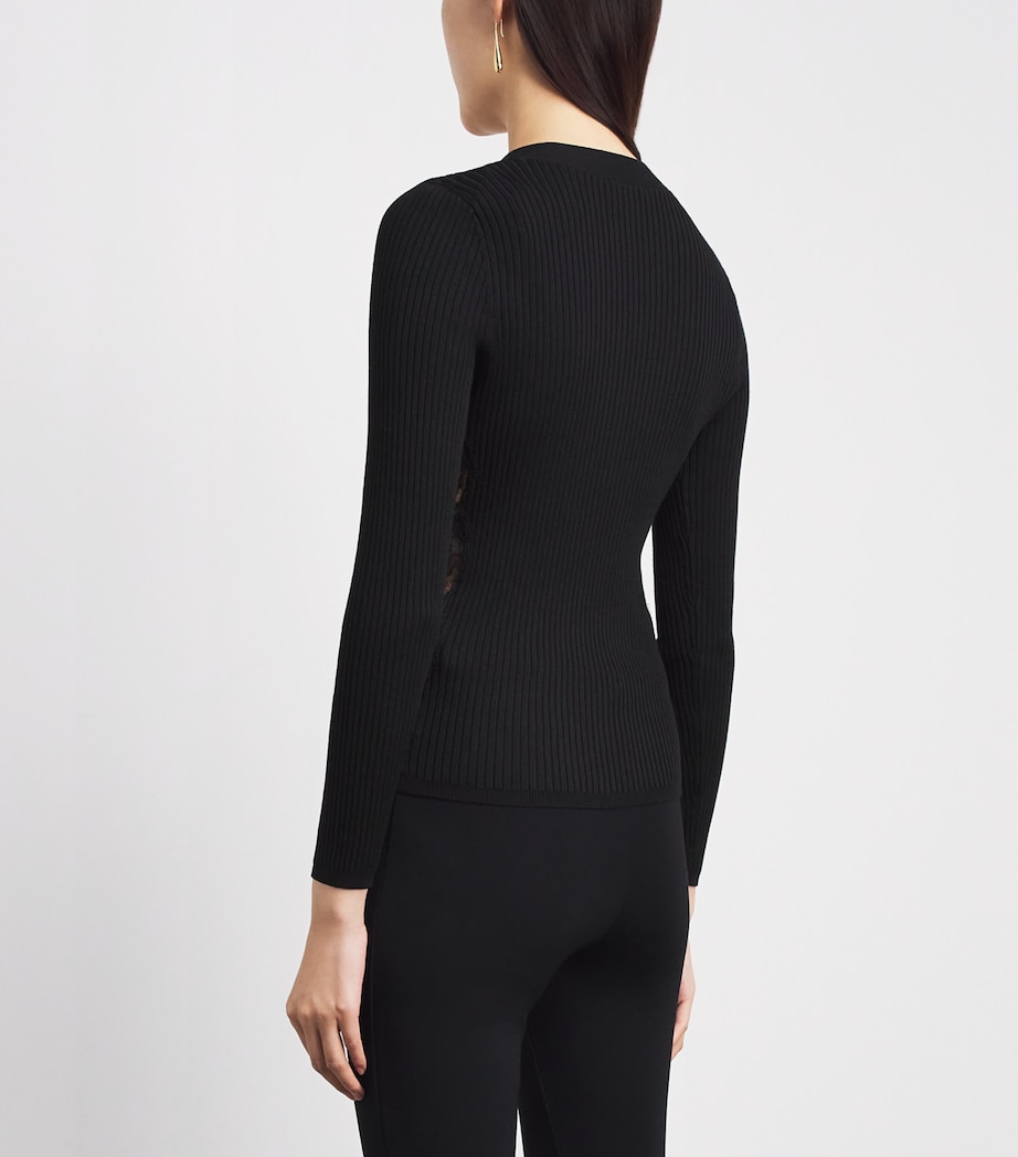 Sandro Paris Womens Ribbed Lace-Trim Cardigan Black Image 5